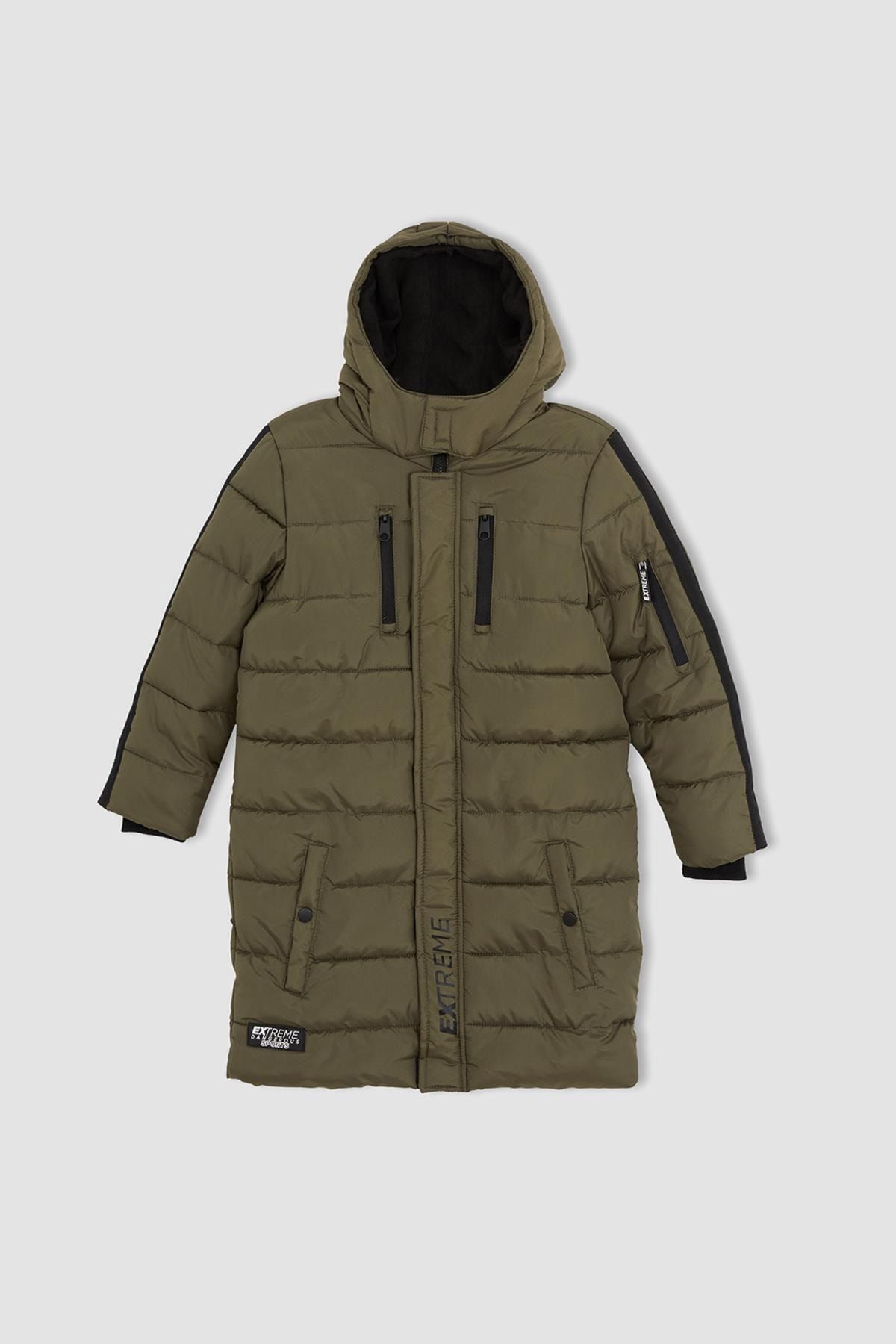 DeFacto Erkek Çocuk Regular Fit Kapüşonlu Polar Astarlı Uzun Mont Parka