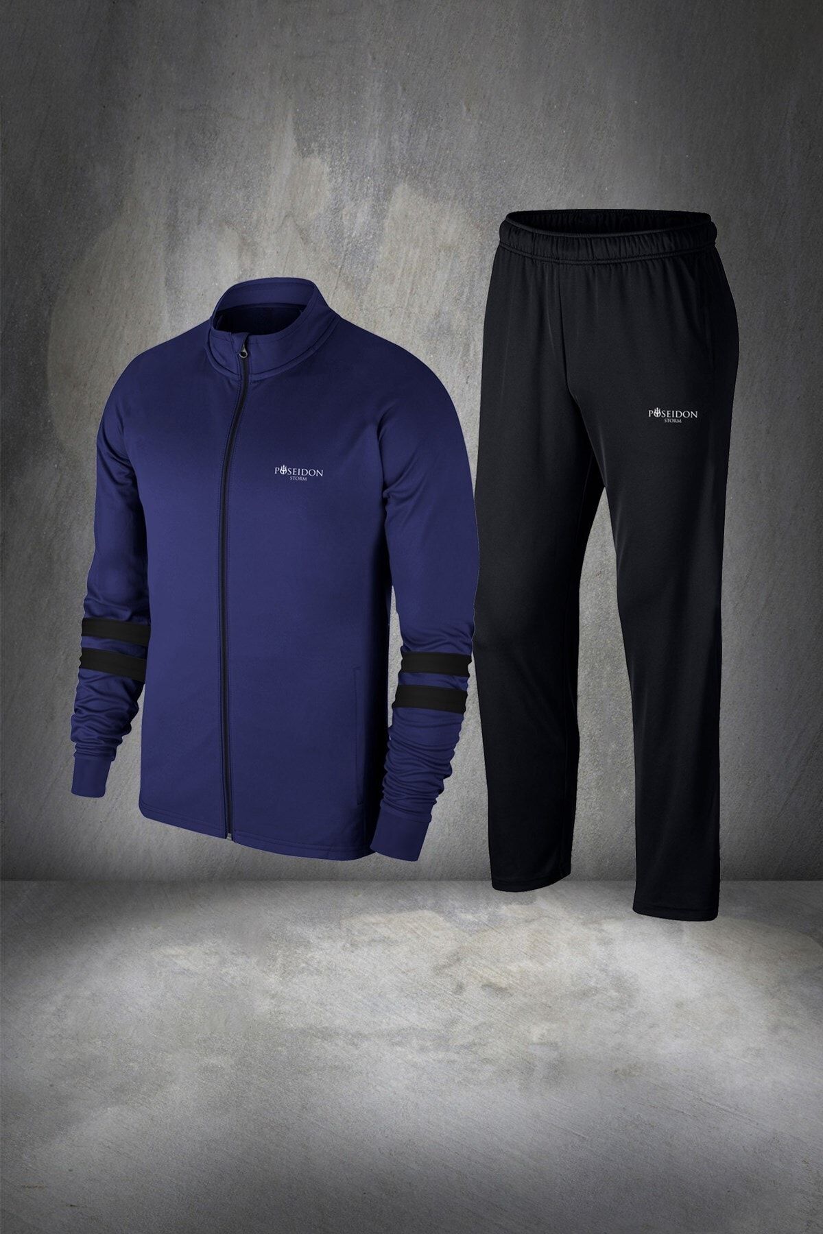 POSEIDONSTORM Büyük Beden Erkek Lacivert Interlok Kumaş Özel Iki Parça Eşofman Takımı Seti 4xl-10xl