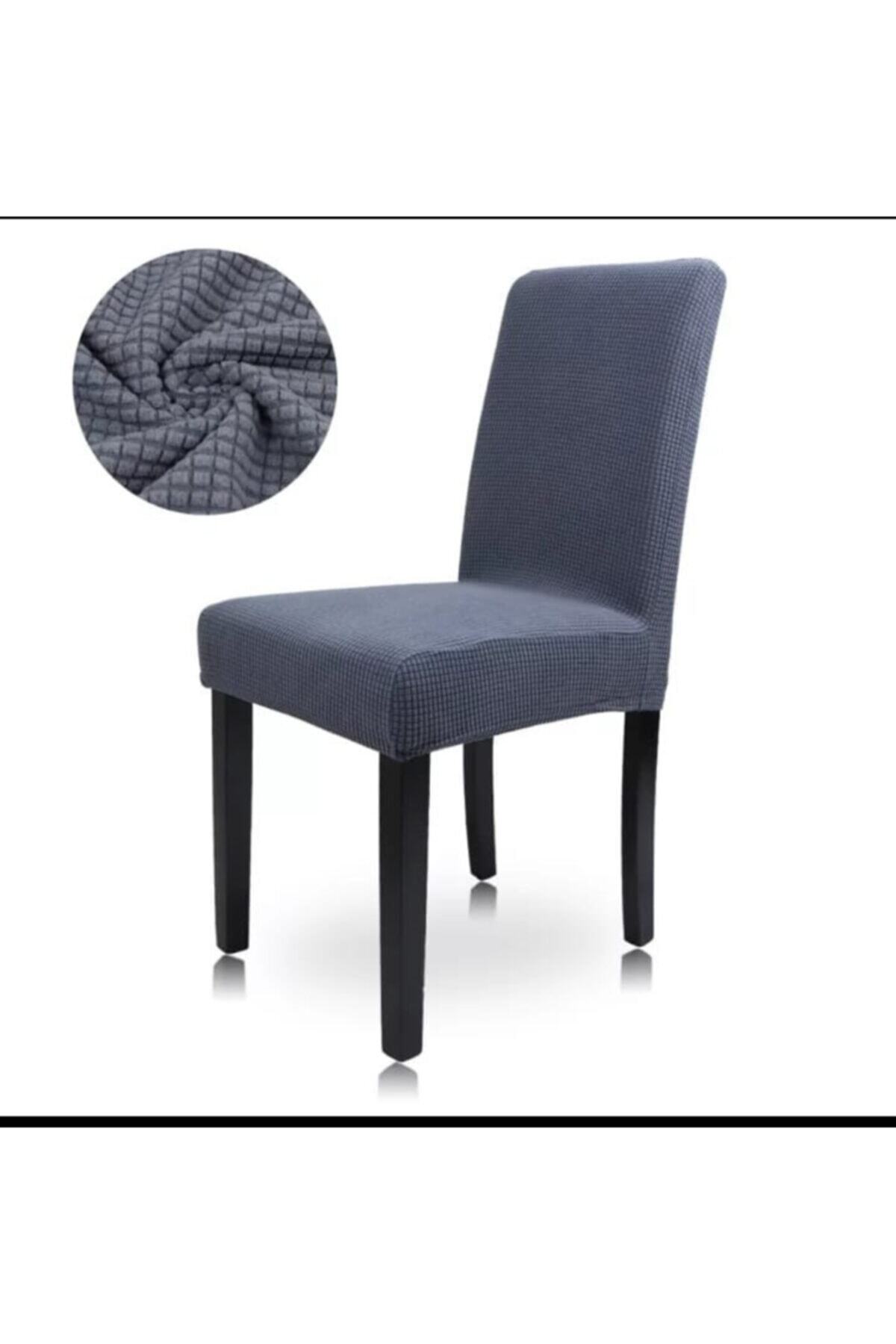 sabirehome Sandalye Kılıfı Likralı Koyu Gri 6 Adet Piti Kare Desenli Sandalye Örtüsü
