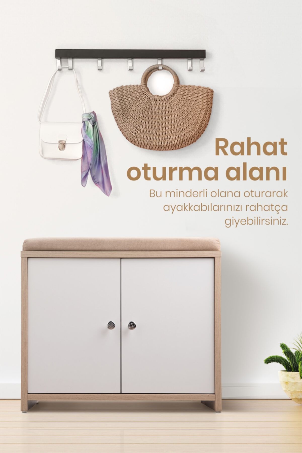 Demobel Minderli Oturaklı Ayakkabılık Katlı Raflı Bölmeli Ayakkabı Dolabı Çok Amaçlı Dolap A4-sonoma