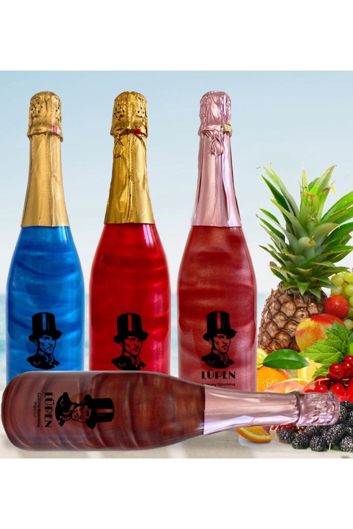 Lüpen Simli Lux Tropik Meyve Frenk Üzümü Karadut Aromalı 750 ml Alkolsüz Gazlı İçecek 4 Adet