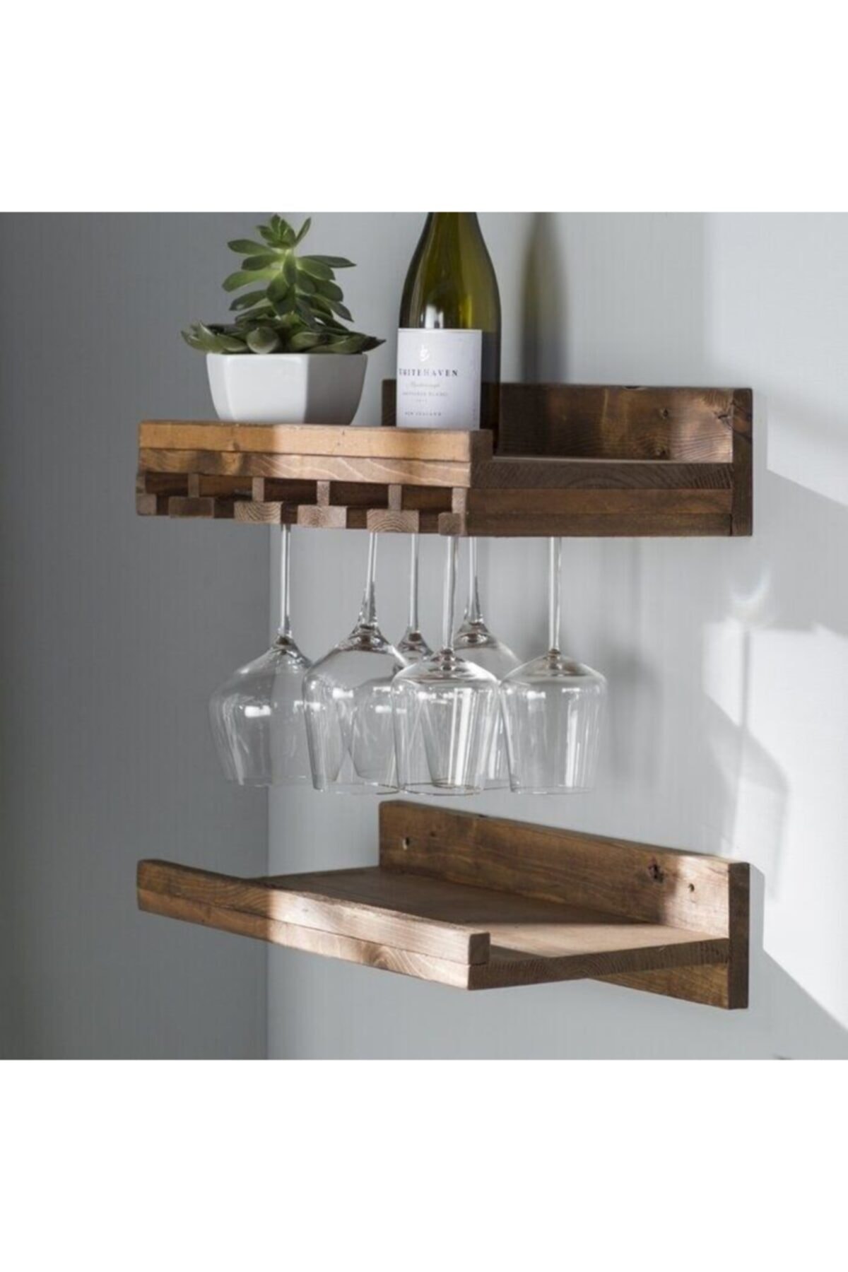 ŞafakMobilya Ahşap Şaraplık Bardaklık Modern Duvar Rafı