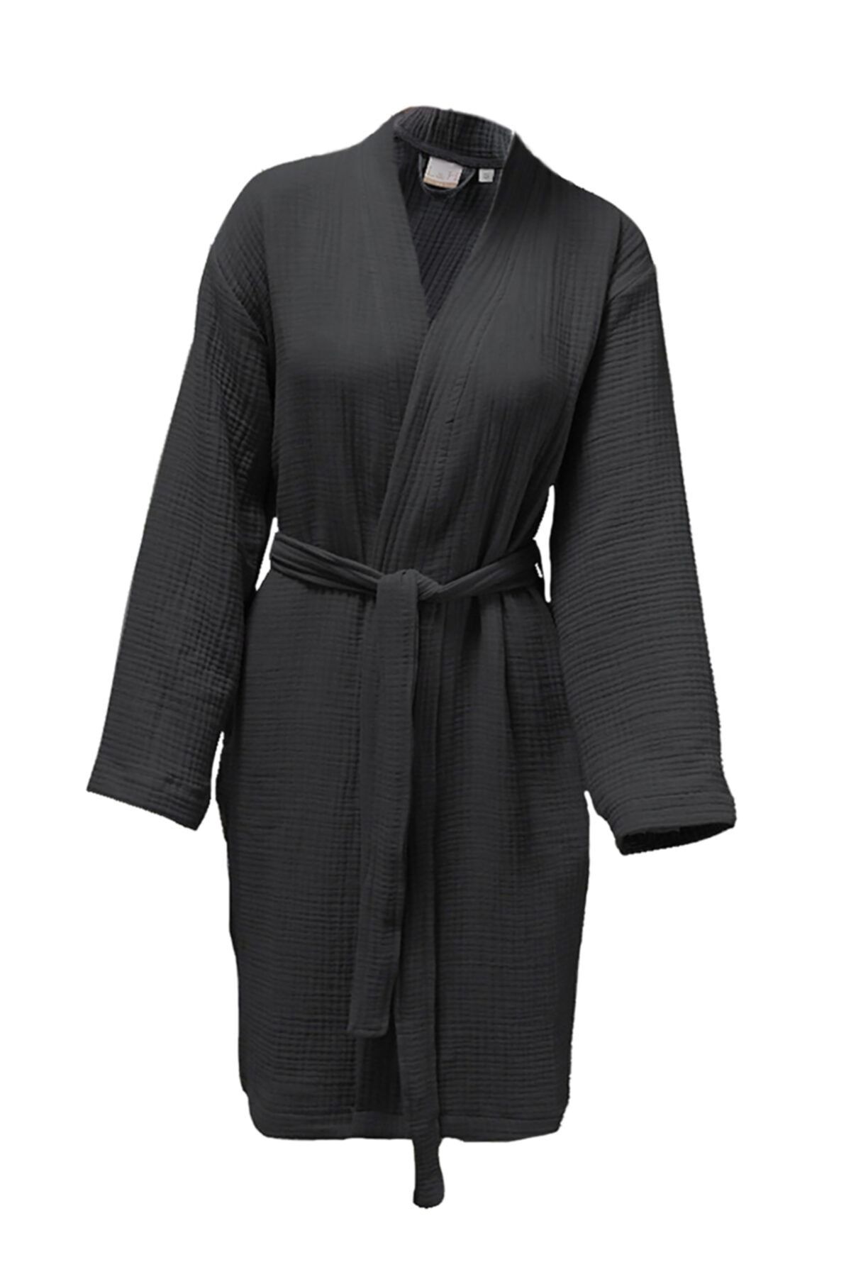 Lucy and Home Unisex Antrasit 4 Kat Müslin Sabahlık / Bornoz /kimono