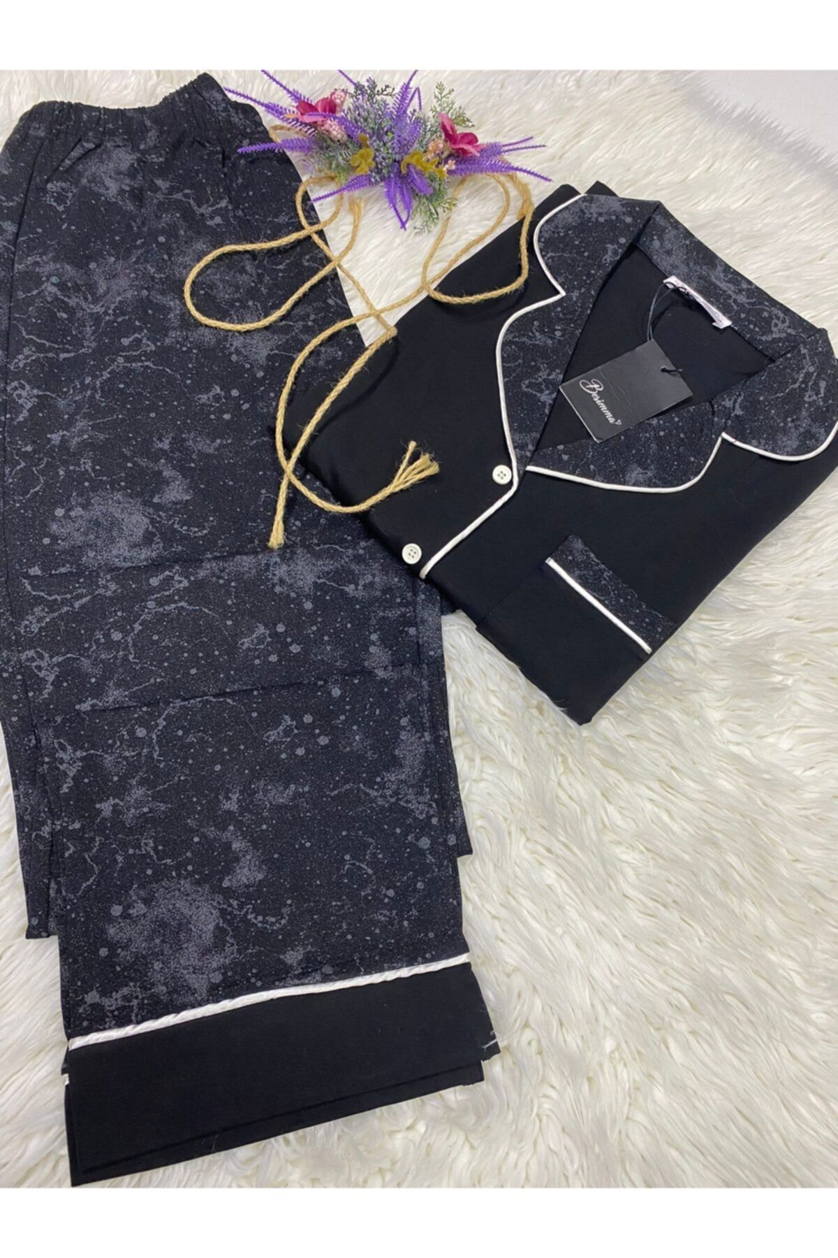 BESİMMA Kadın Batik Siyah Penye Pijama Takımı