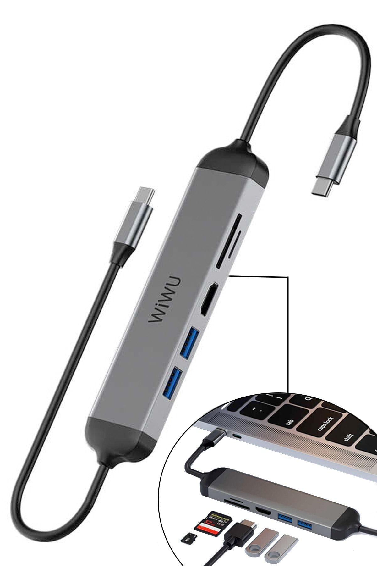 WIWU Dell Precision M7720 Serisi Için 5 In 1 Hub Type-c Veri Görüntü Şarj Hdmi Sd Usb Aktarım + Popsocket