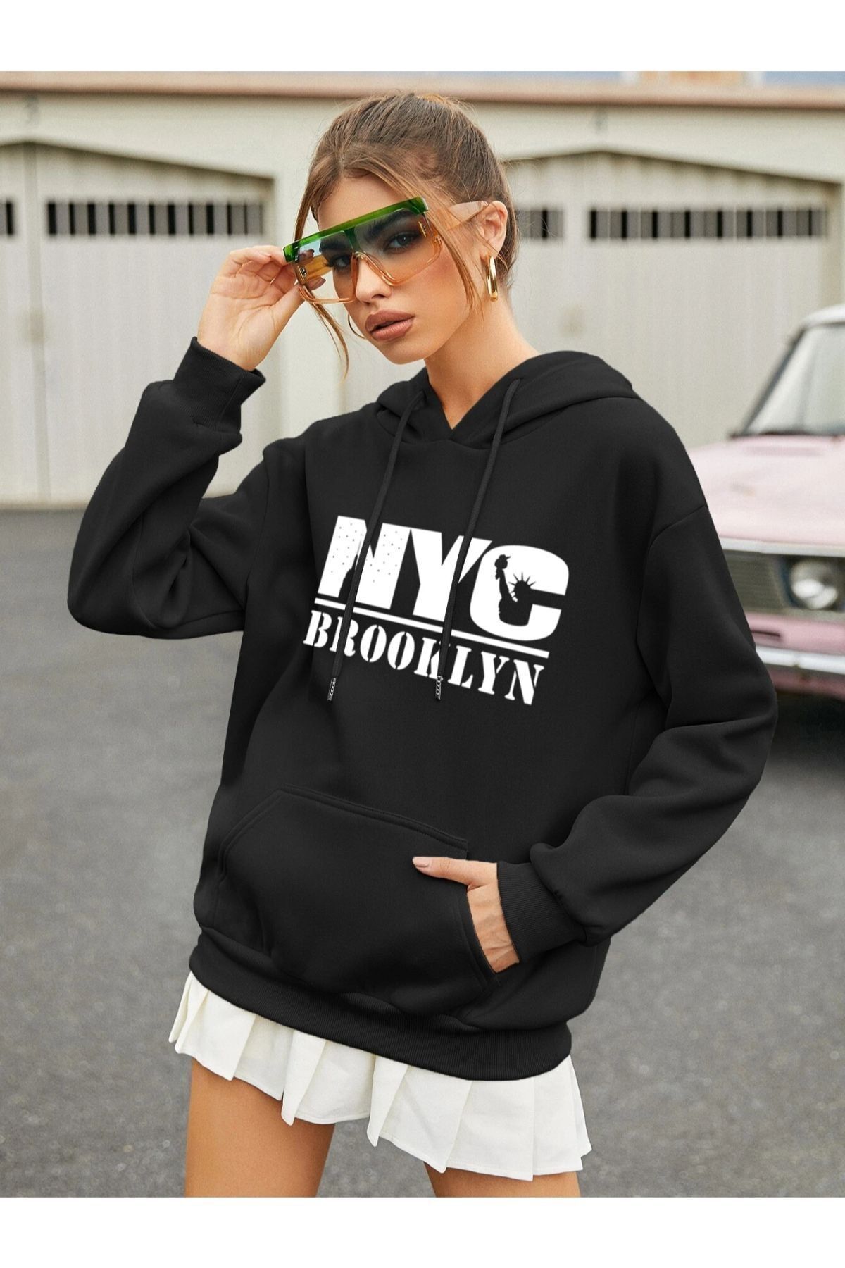Black Sokak Kadın Siyah Nyc Brooklyn Baskılı Oversize Sweatshirt