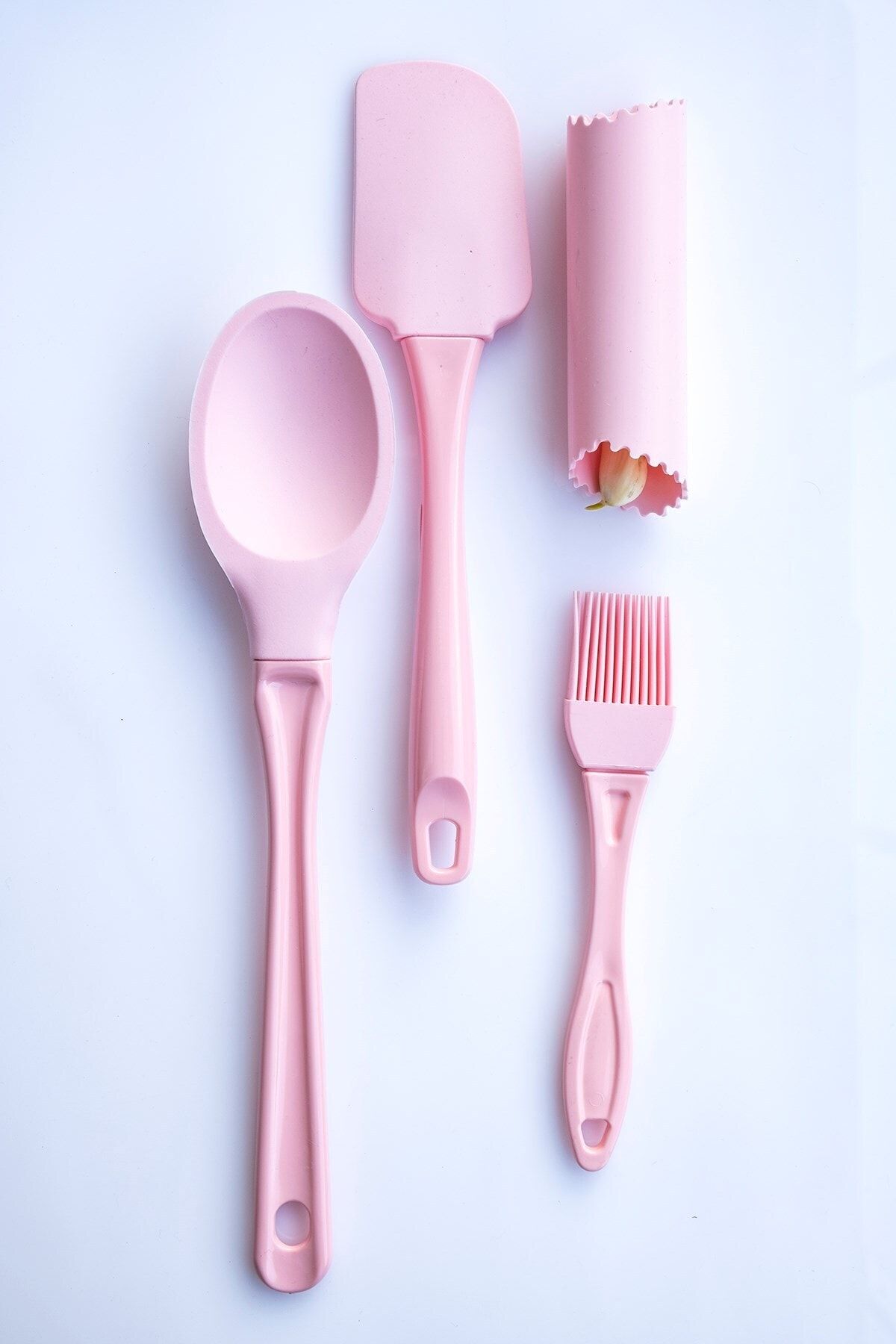 Anı Home 4'lü Set Yumurta Fırçası, Spatula, Sarımsak Soyucu, Kaşık Silikon