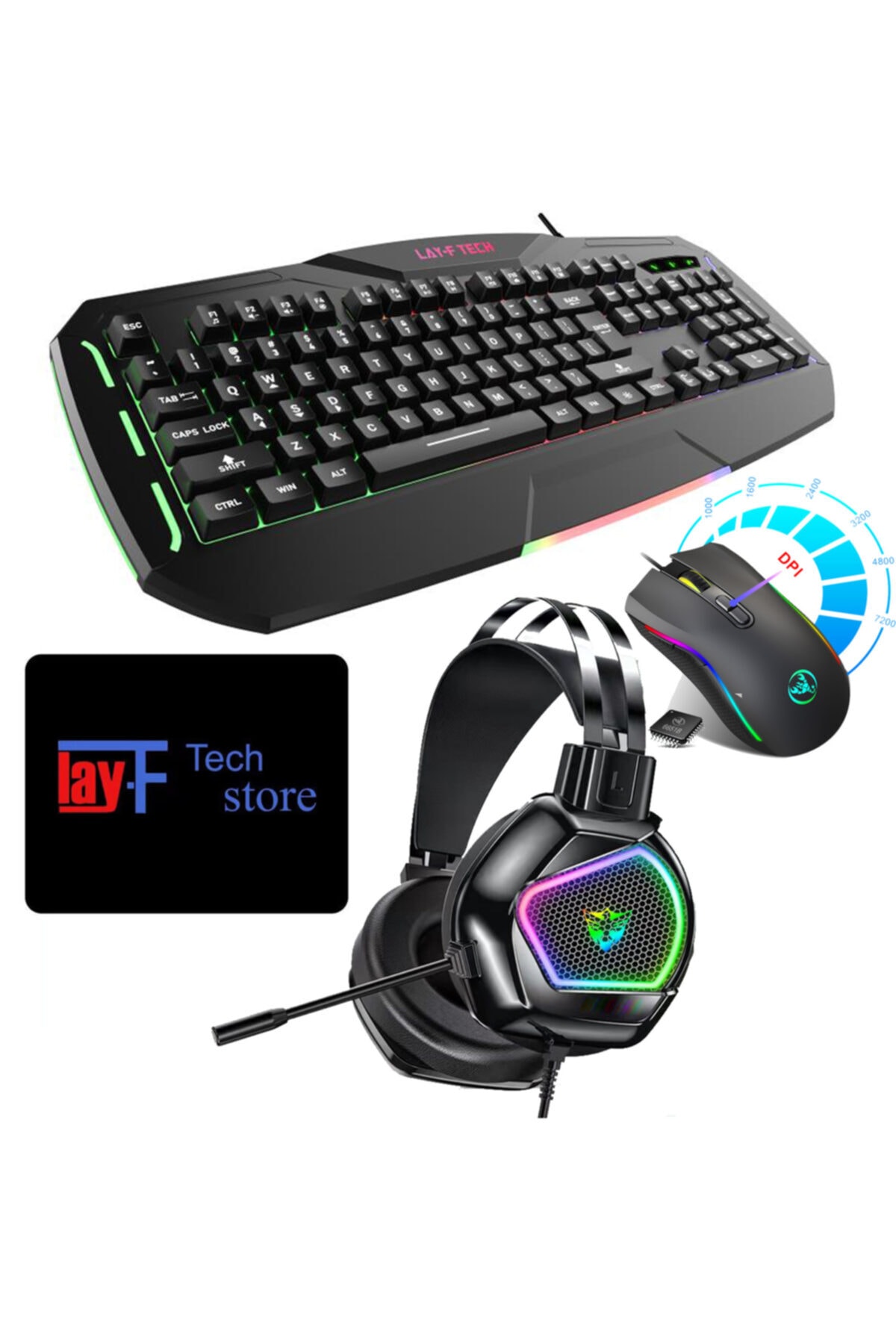 layftech Sc790-a869-h155 Oyuncu Klavye Mouse Kulaklık Mousepad,4'lü Gaming Set