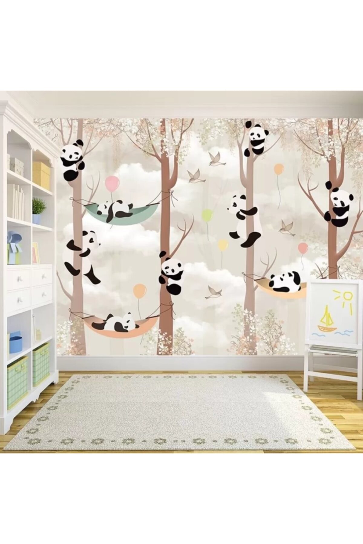 PolatDuvarKağıdı Pandalı Çocuk Odası Duvar Kağıdı Posteri