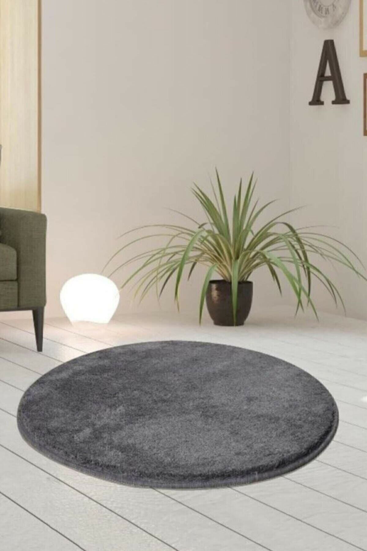 Sarar Tekli Yuvarlak Post Peluş Banyo Pas Pası Jel Kaymaz Taban Antrasit 100x100