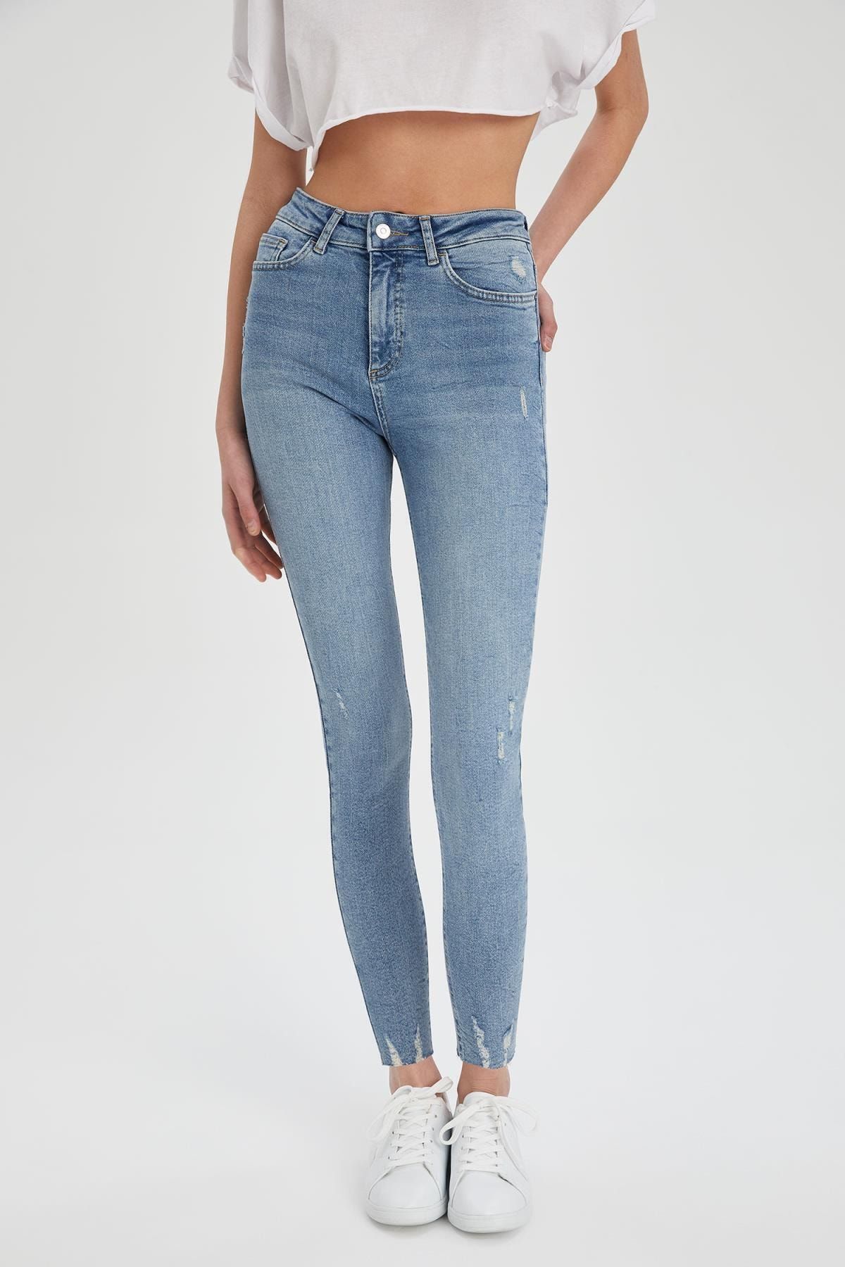 DeFacto Kadın Mavi Vintage Skinny Yüksek Bel Jean Pantolon T9012AZ21SP