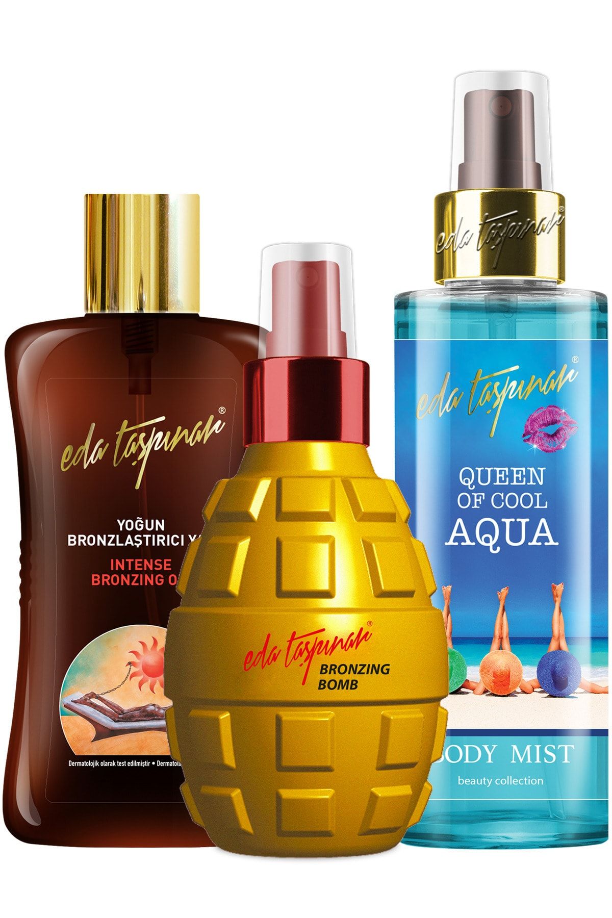 Eda Taşpınar Bronzing Bomb 200 ml  Yoğun Bronzlaştırıcı Yağ 200 ml  Body Mist Aqua 200 ml