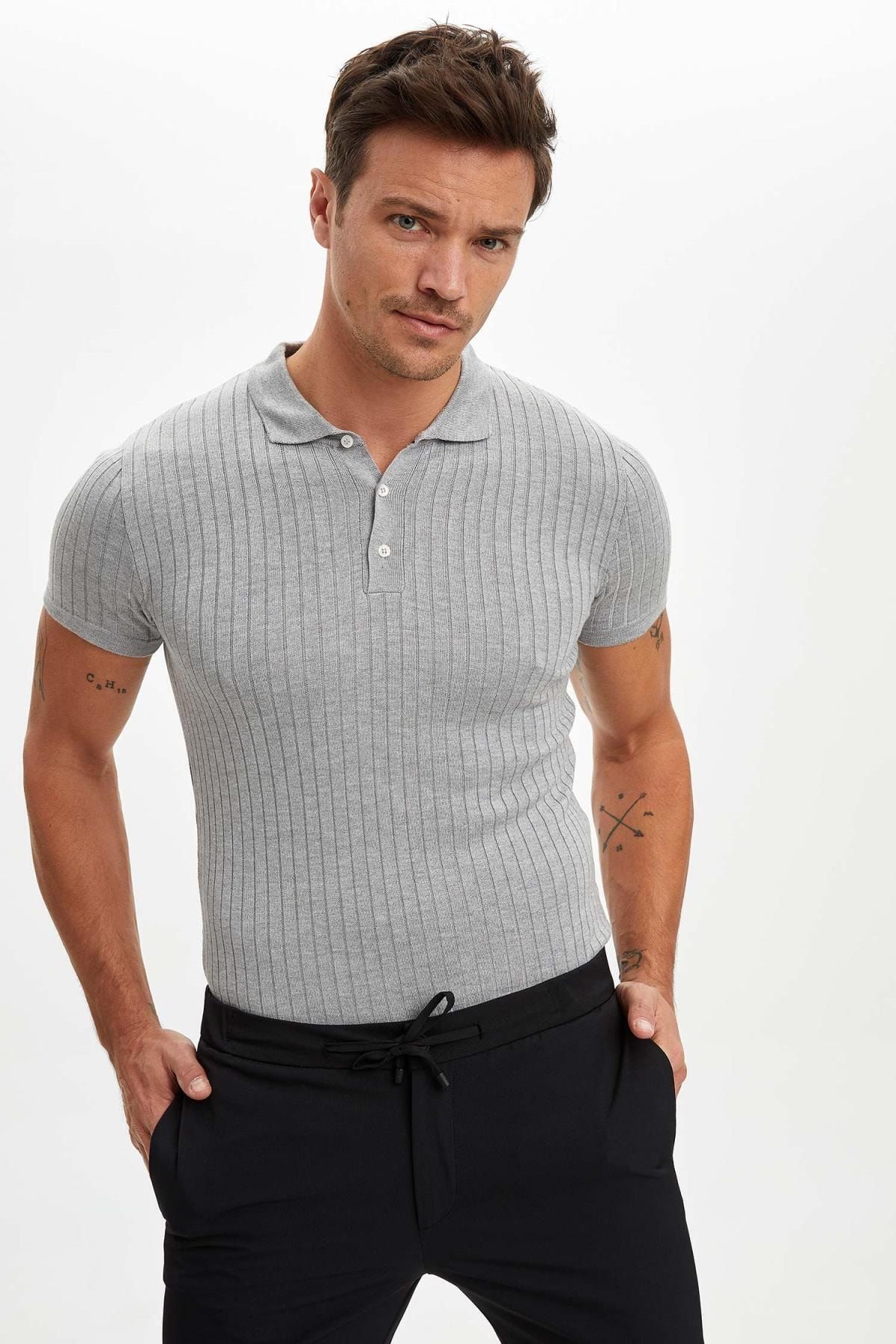 DeFacto Erkek Gri Polo Yaka Basic Triko Tişört N6710AZ20SM