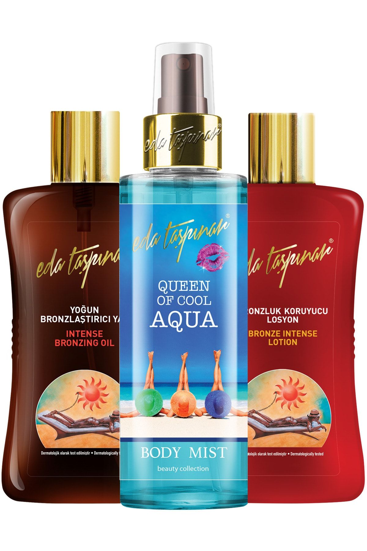 Eda Taşpınar Yoğun Bronzlaştırıcı Yağ 200ml. + Bronzluk Koruyucu Losyon 200ml. + Aqua Body Mist 200ml