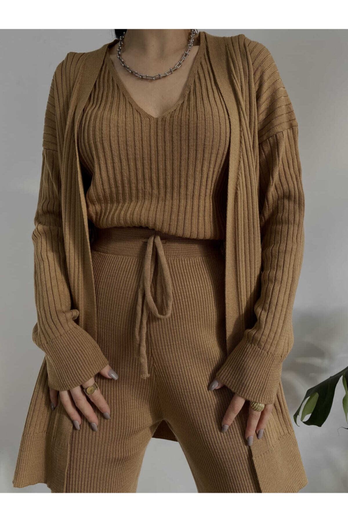 MAİ COLLECTİON Loth Triko 3'lü Takım Karamel