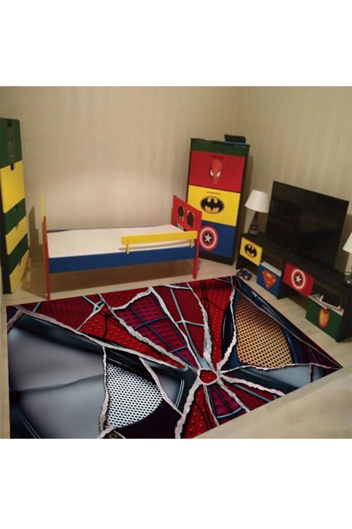 KuzgunHome Çocuk Genç Odası Halısı Spıder Man Desen Dot Taban Halı