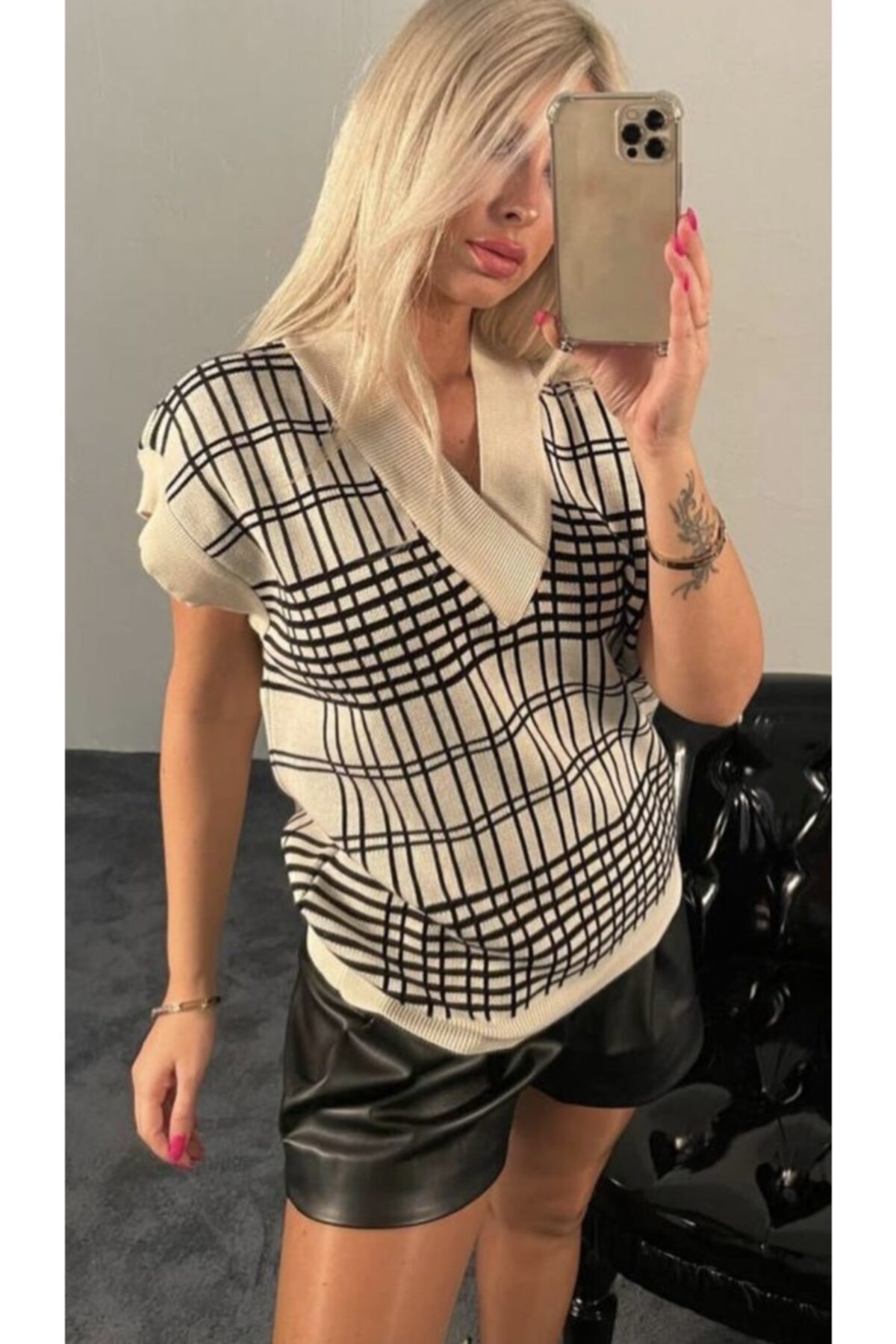 LITTLEMOON Ekoseli V Yaka Triko Süveter