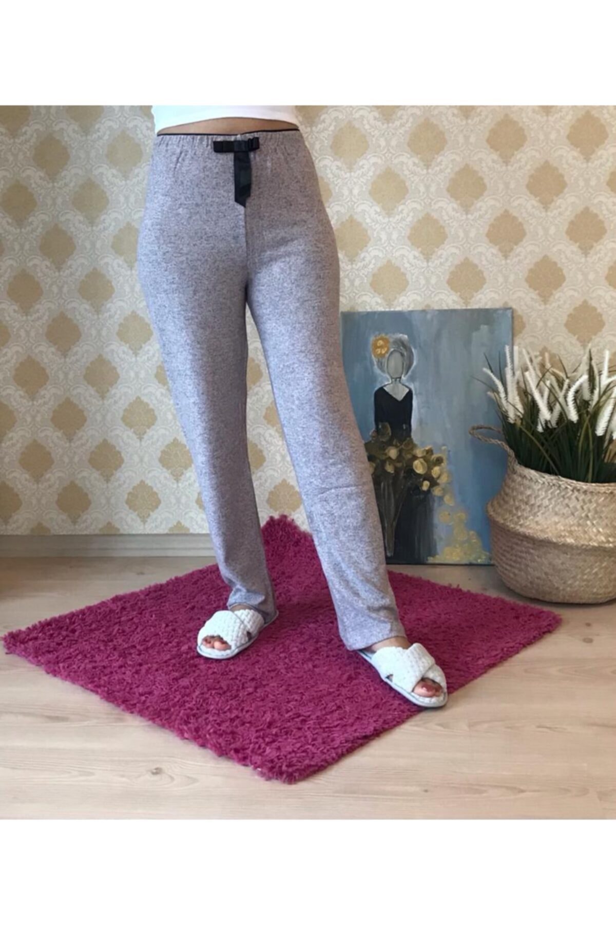 GUNESIHOME Kadın Yumoş Pijama Altı, Gri-açık Lila, Kırçıllı