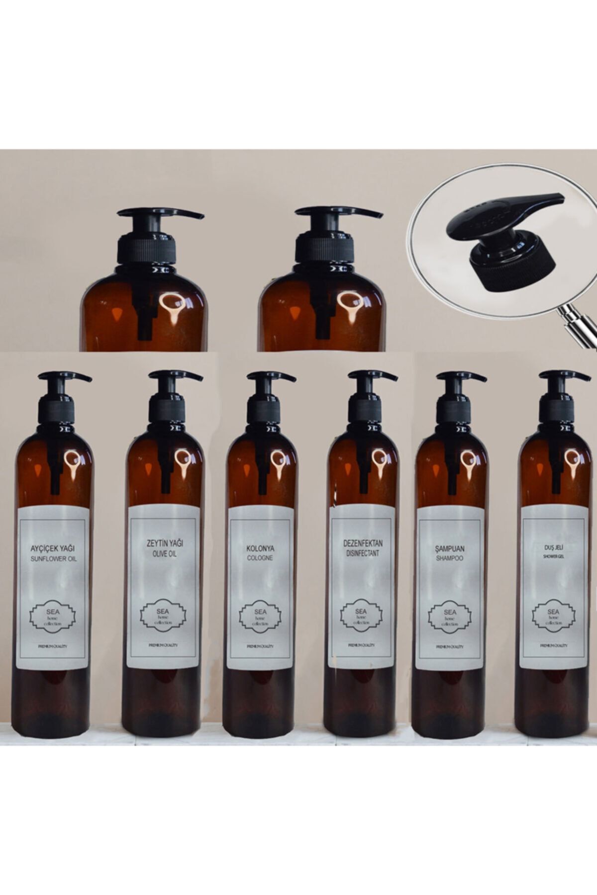 SihirliEkran Kahverengi Plastik 6'lı Set Çok Amaçlı Sıvı Şişesi 1000 Ml