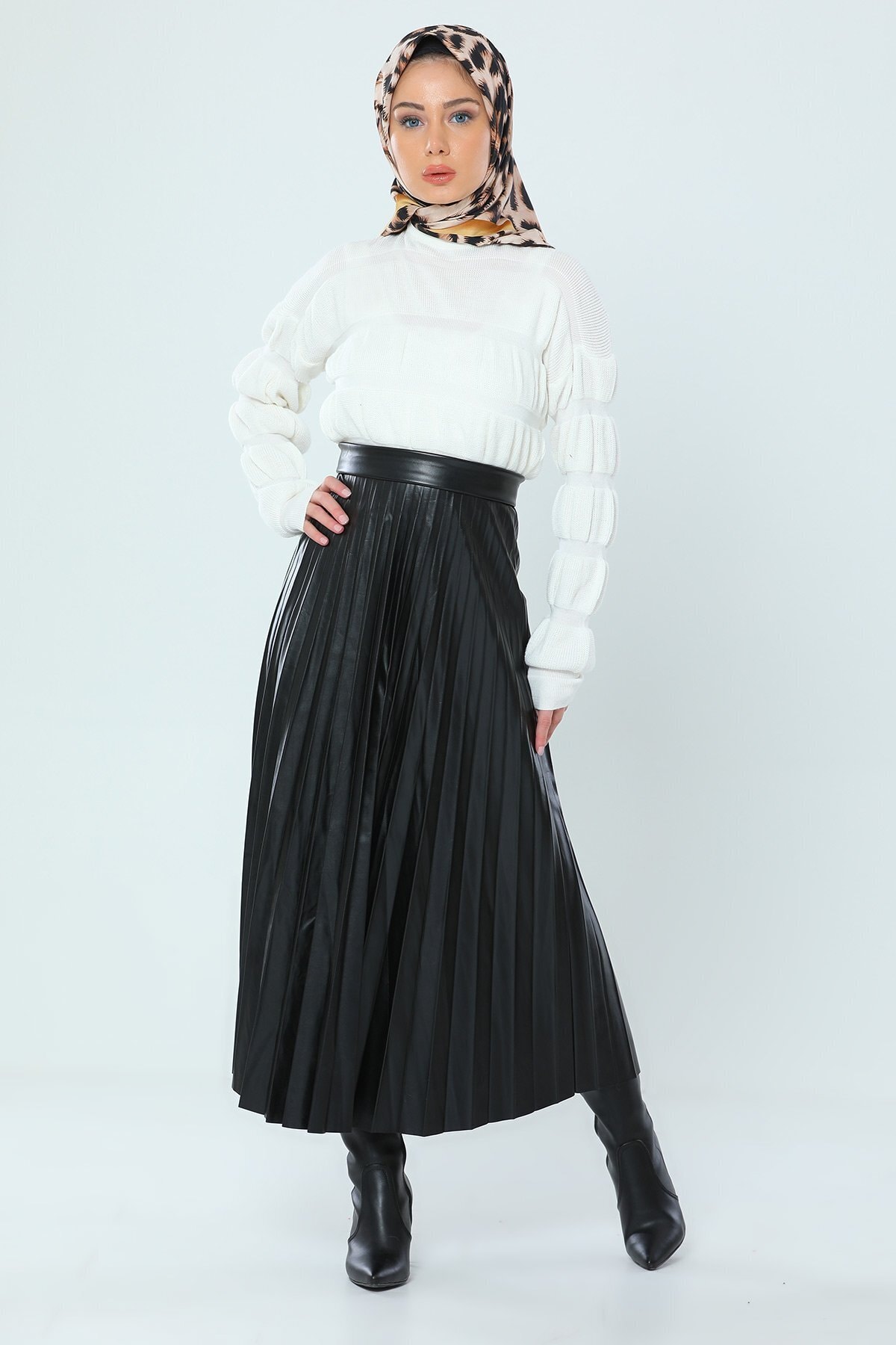 julude Piliseli Kadın Deri Etek