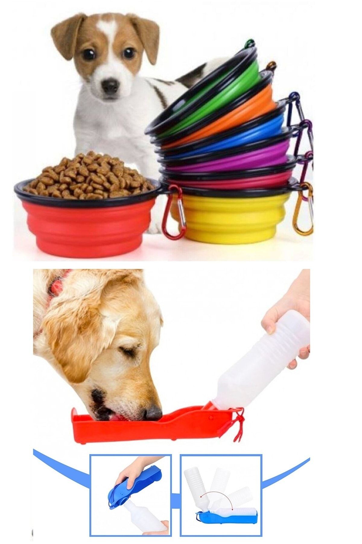 İndirimKap Katlanabilir Kedi Köpek Mama Ve Su Kabı Evcil Hayvan Beslenme Seti Taşınabilir