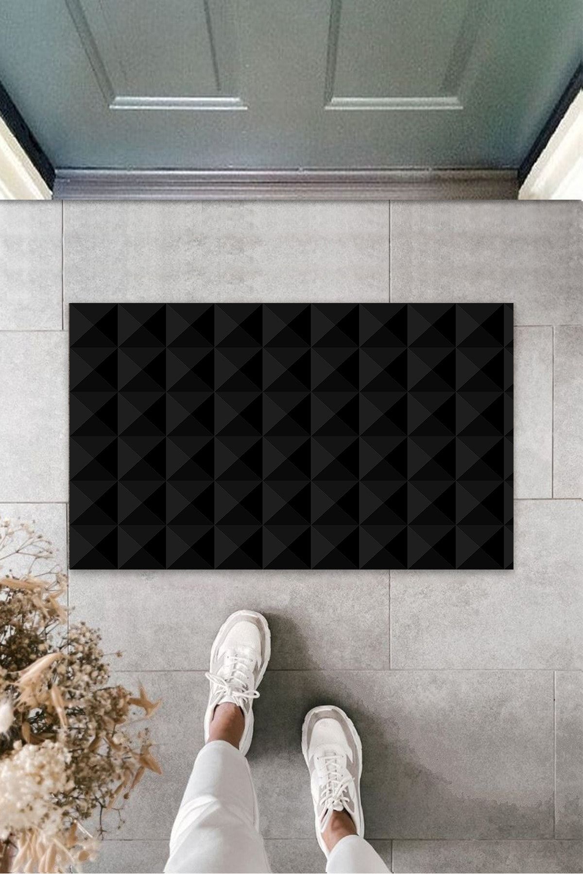 Silkcoat Home Çok Amaçlı Dijital 3d Üçgen Siyah Kapı Paspası Dış Mekan Paspas