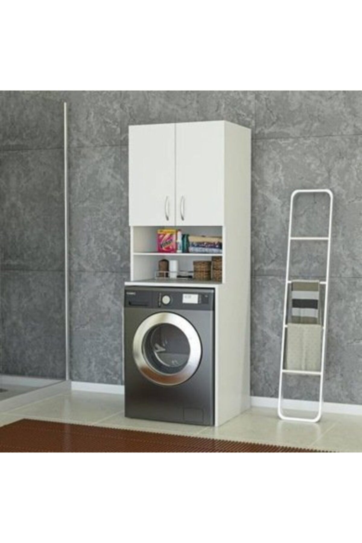 dekorstilim Banyo Çamaşır Makinesi Koruma Dolabı Raflı