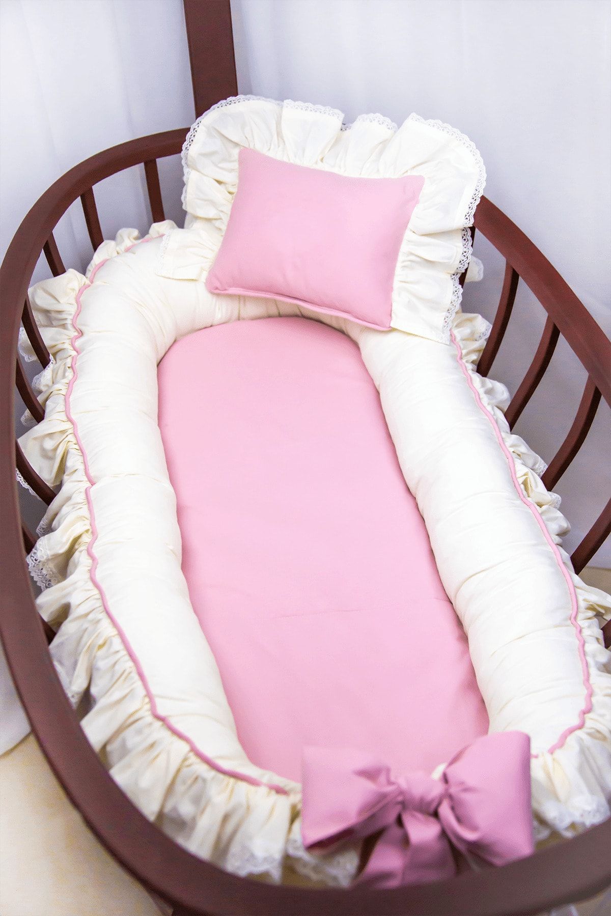 Babynest - Yastığı - Iç Ped - Lüks Vintage Model Fırfırlı Ve Güpürlü