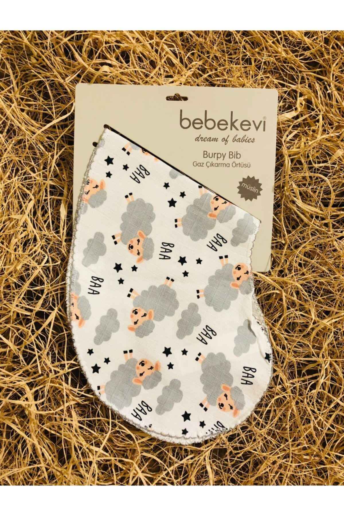 Bebekevi Unisex Bebek Müslin Kumaş Kuzulu Gaz Çıkarma Örtüsü - Mama Önlüğü
