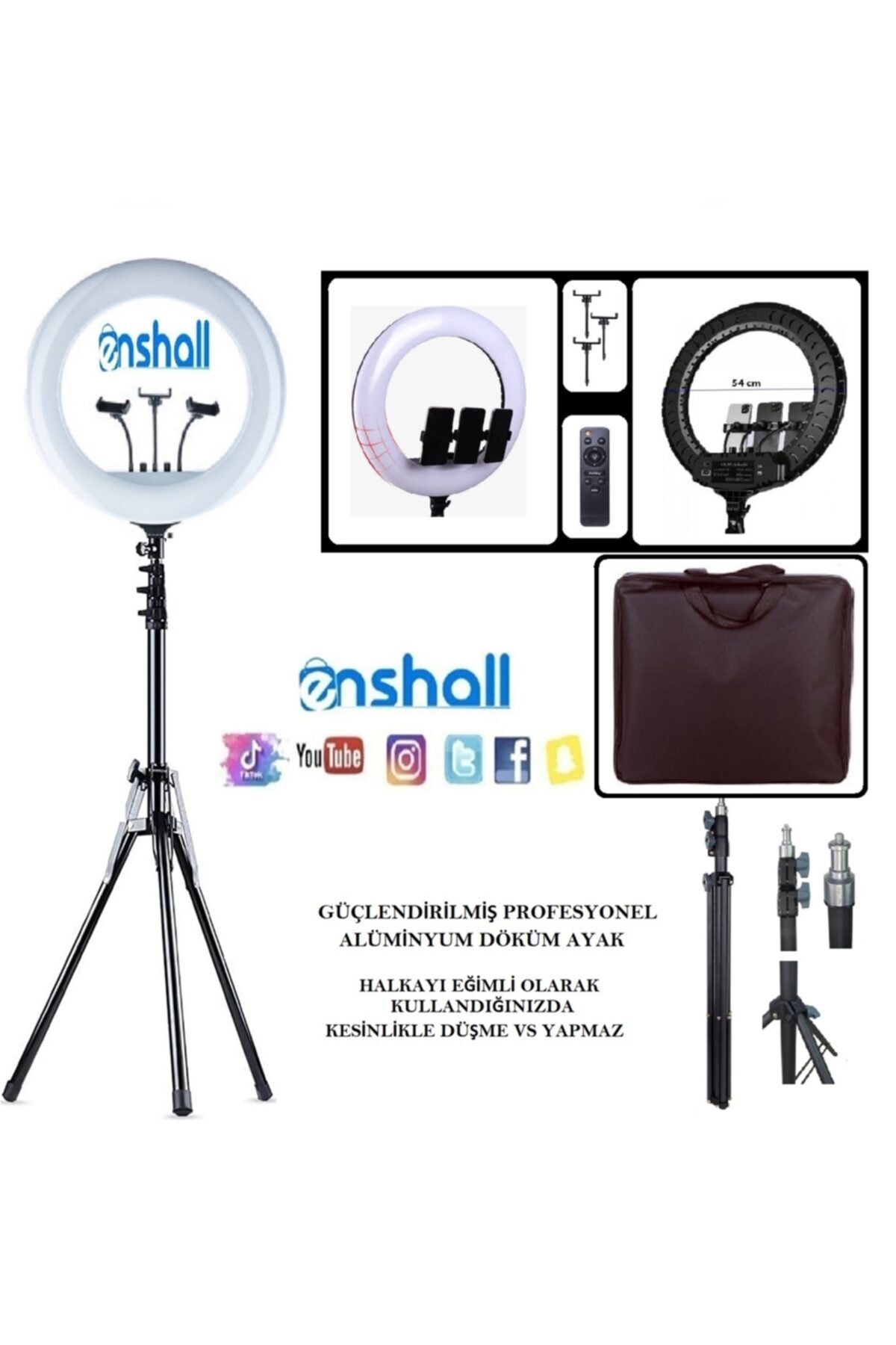 Enshall Güçlendirilmiş Profesyonel Alüminyum Döküm Ayaklı 21 Inç 54 Cm 65w Ring Lıght Çekim Işığı