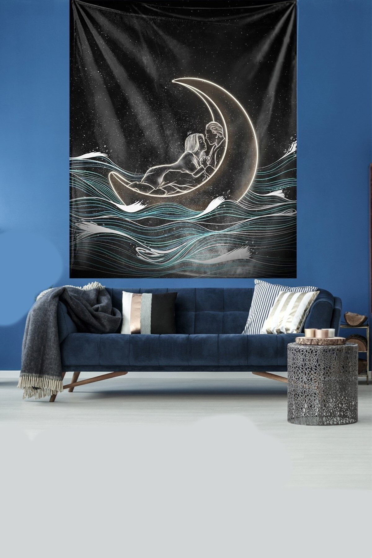 on the clouds Ayda Oturan Çift Leke Tutmaz Kadife Dokulu Kumaş Duvar Örtüsü Duvar Halısı Tapestry