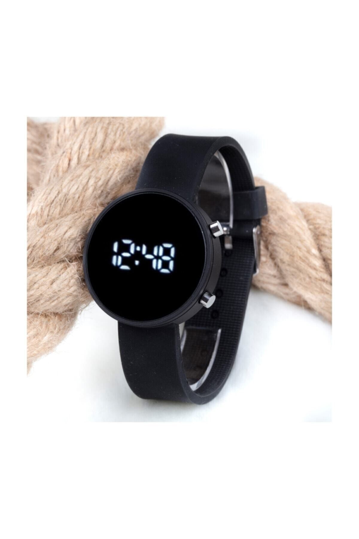 Spectrum Mat Siyah Yuvarlak Dijital Led Ekran Siyah Silikon Kordonlu Unisex Saat St-303563
