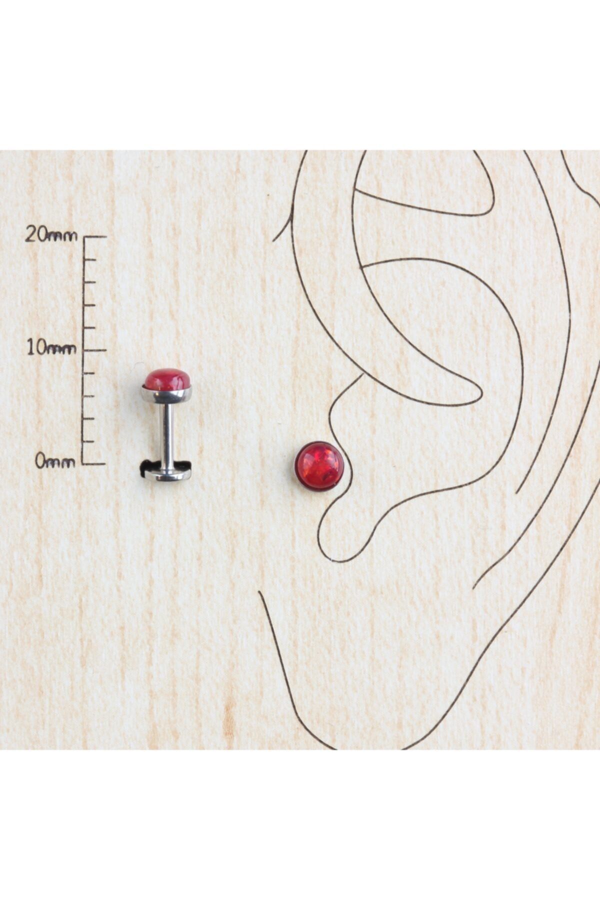 Abuksubukşeyler 4mm Disk Kırmızı Sedef Çelik Tragus Piercing