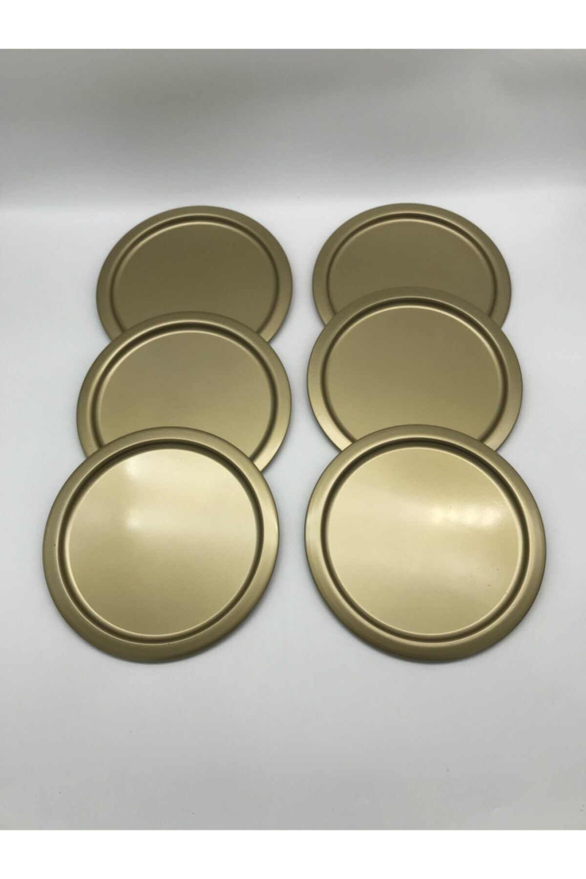Aslı Hediyelik 6'lı Metal Yuvarlak Çay, Kahve, Pasta Servis Tepsisi Dekoratif Sunum Tepsisi Gold (boya) 24 Cm