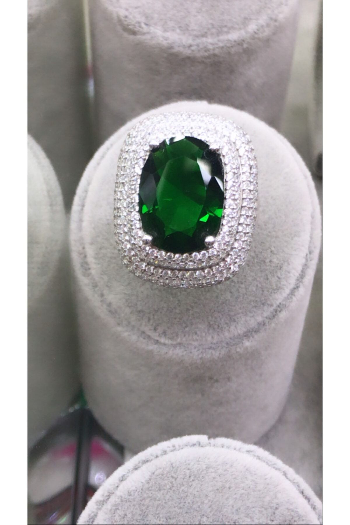 Kutluaygümüş 925 Ayar Gümüş Swarovski Taşlı Zümrüt Yüzük