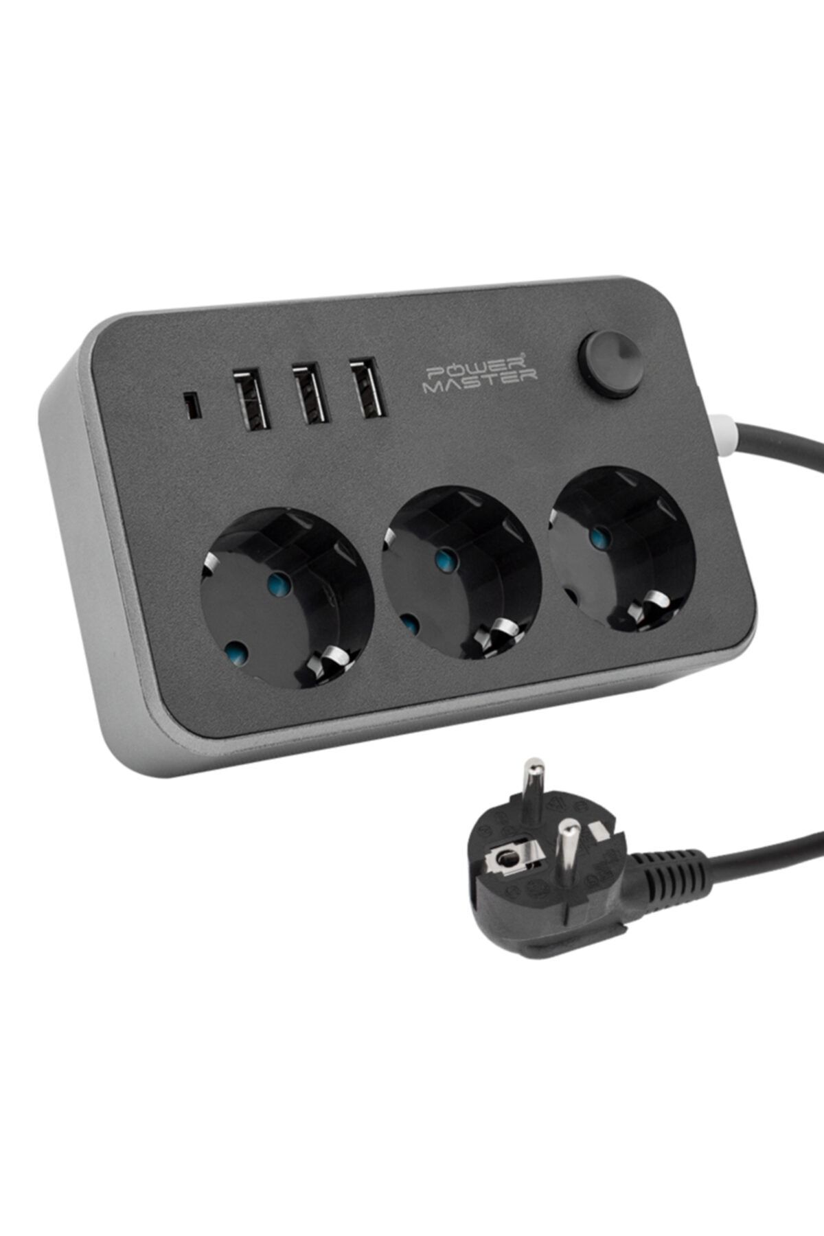 Powermaster Pm-17564 3 Usb Çıkışlı 3lü 1.8 Metre Kablolu Akım Korumalı Priz 10a-2500 Watt
