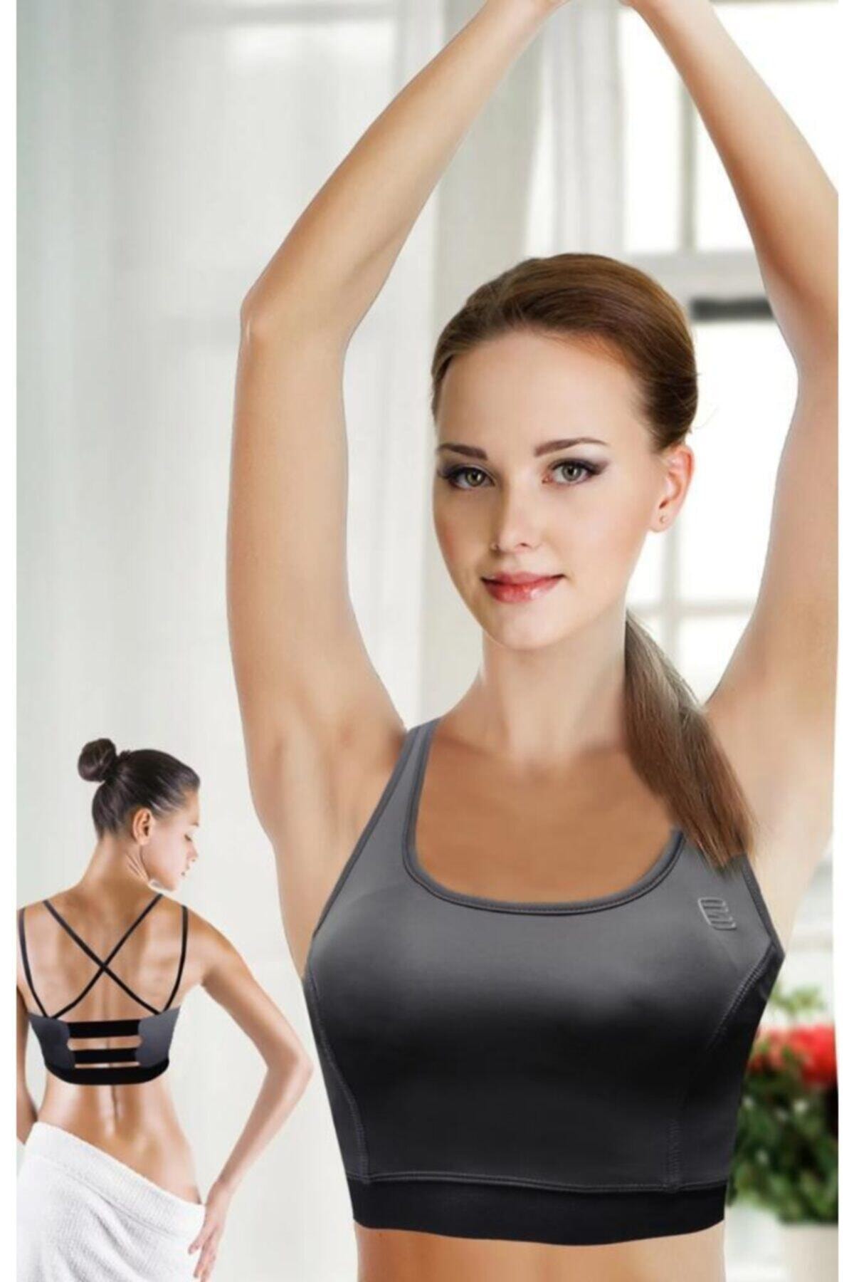 Attack Sport Kadın Gri Askılı Büstiyer, Sırt Detaylı Bra Ve Sporcu Sütyeni