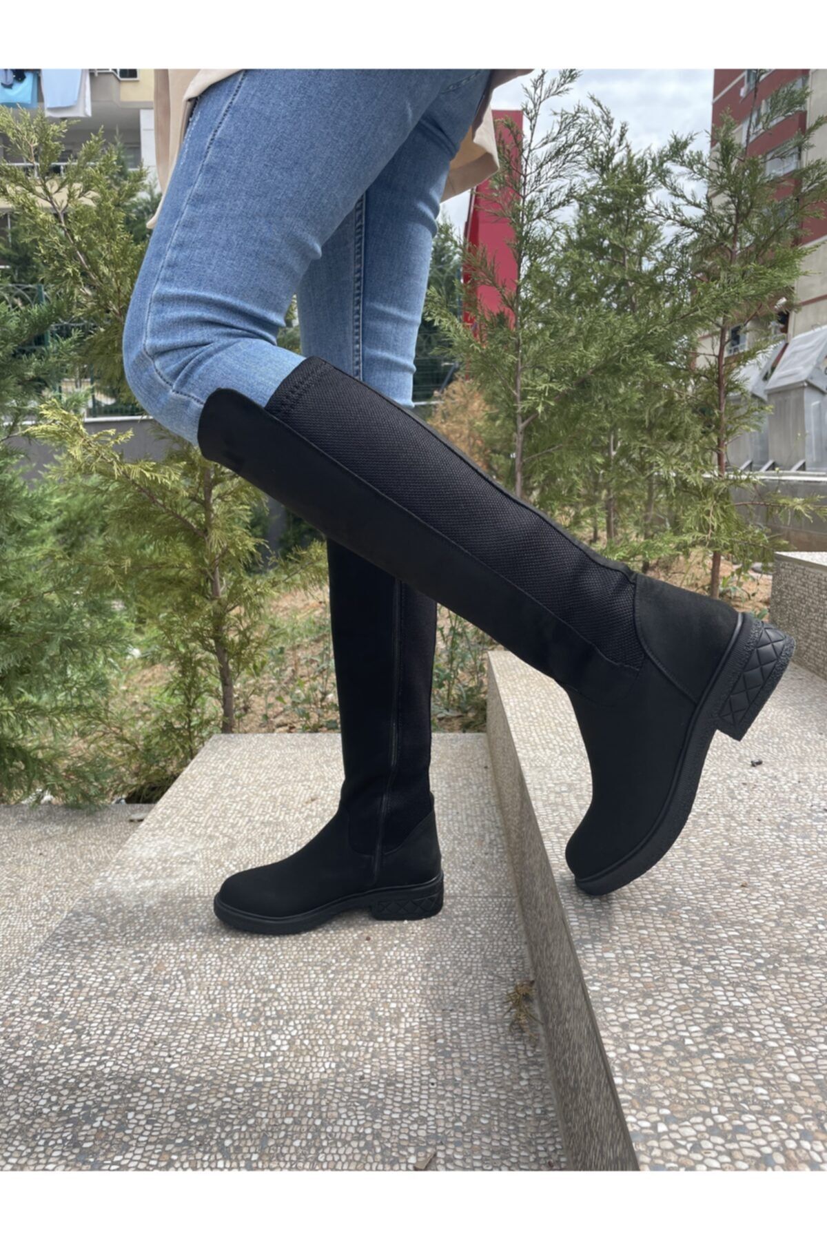 Colorsstep Bologna Dalgıç Streç Detaylı Esnek Binici Çizme Siyah Süet