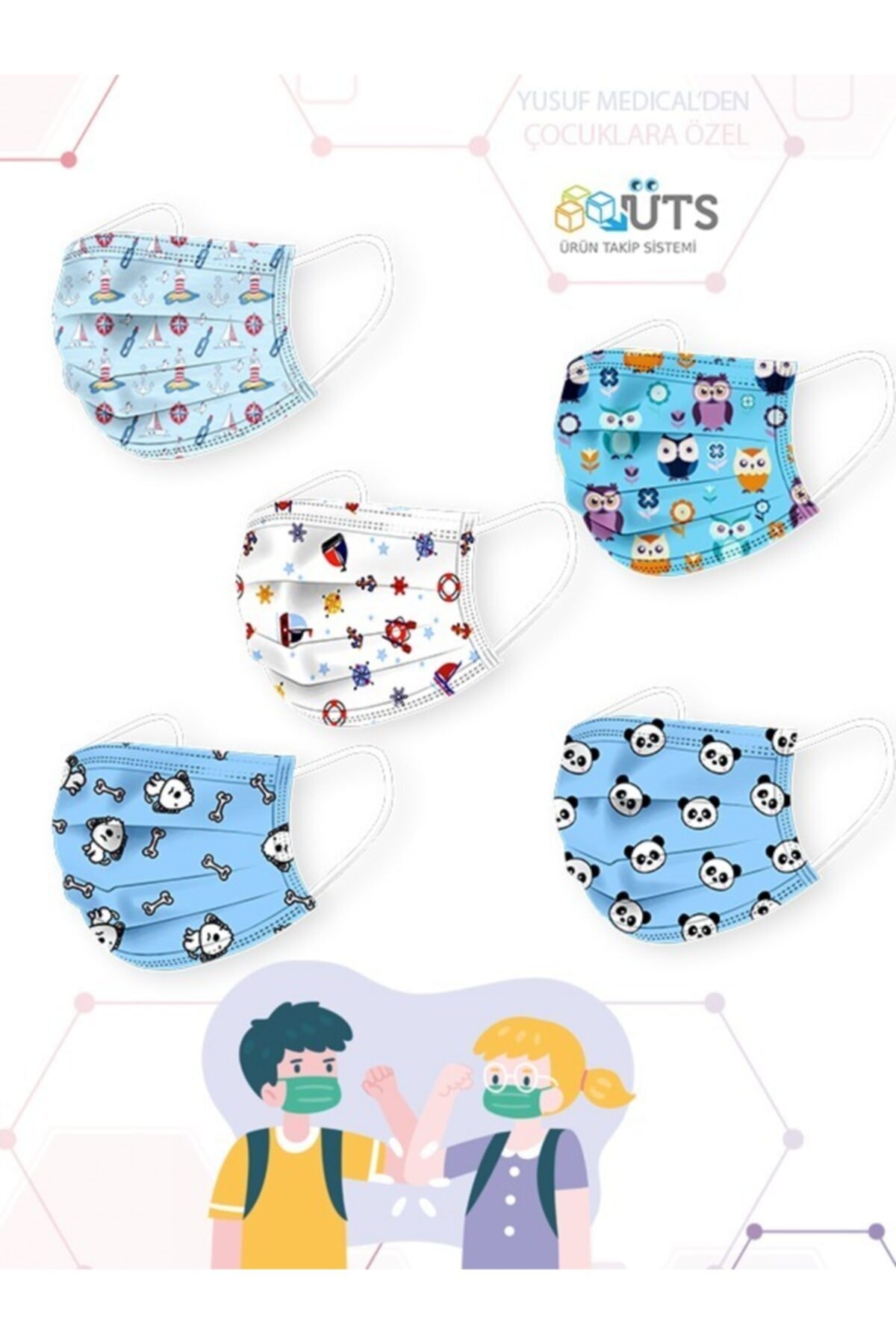 YUSUF MEDİCAL Cerrahi Meltblown Erkek Çocuk Maskesi 5 Farklı Desen 50 Adet (uts Kayıtlı)