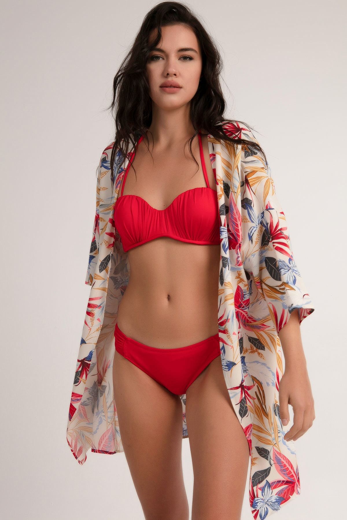 Pattaya Kadın Kırmızı Baskılı Viskon Kimono P21s201-2705