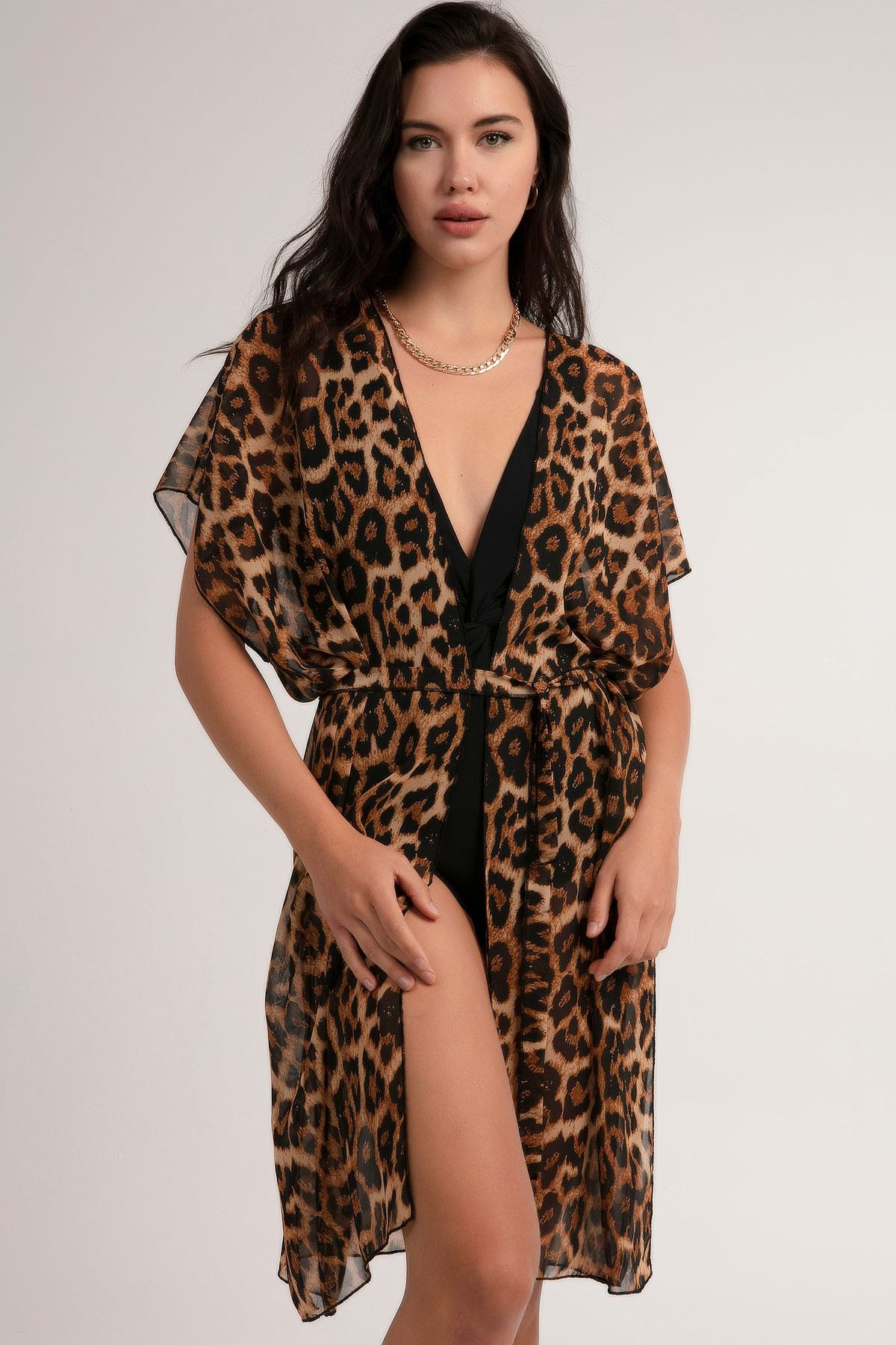 Pattaya Kadın Kuşaklı Şifon Kimono P21s201-2846