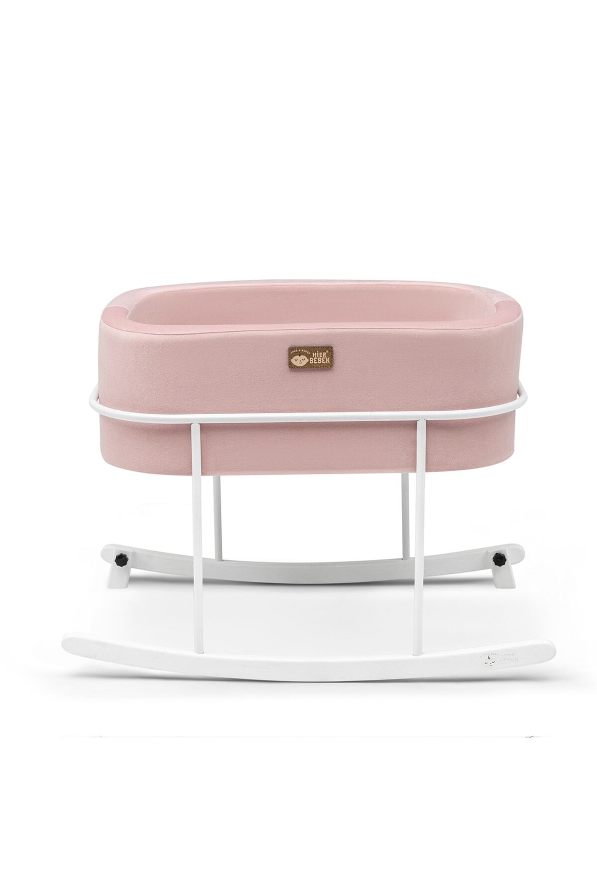 Hier Anne Yanı Beşik Bebek Metal Beyaz Stand Pembe Sepet
