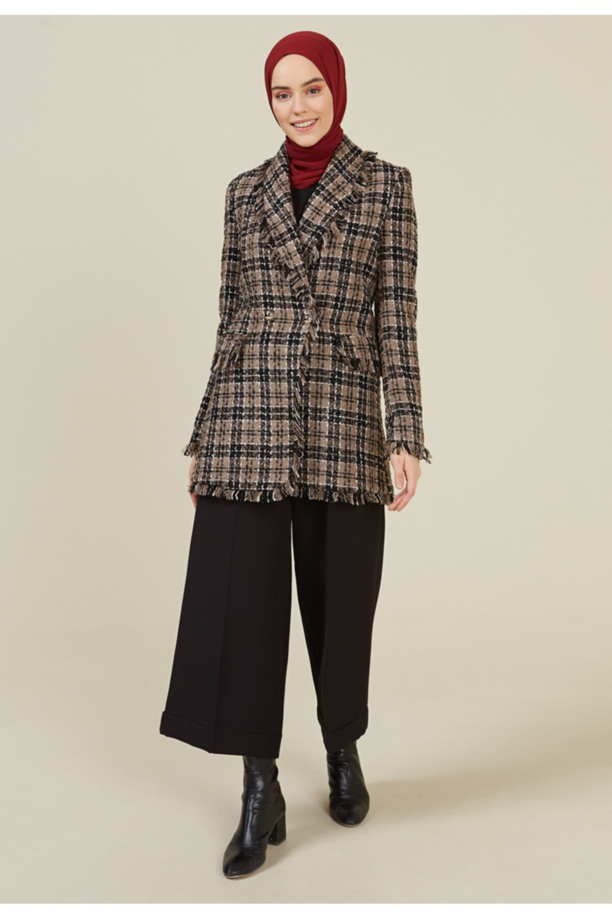Setrms Bej Ekose Desen Tüvit Blazer Ceket 2217118