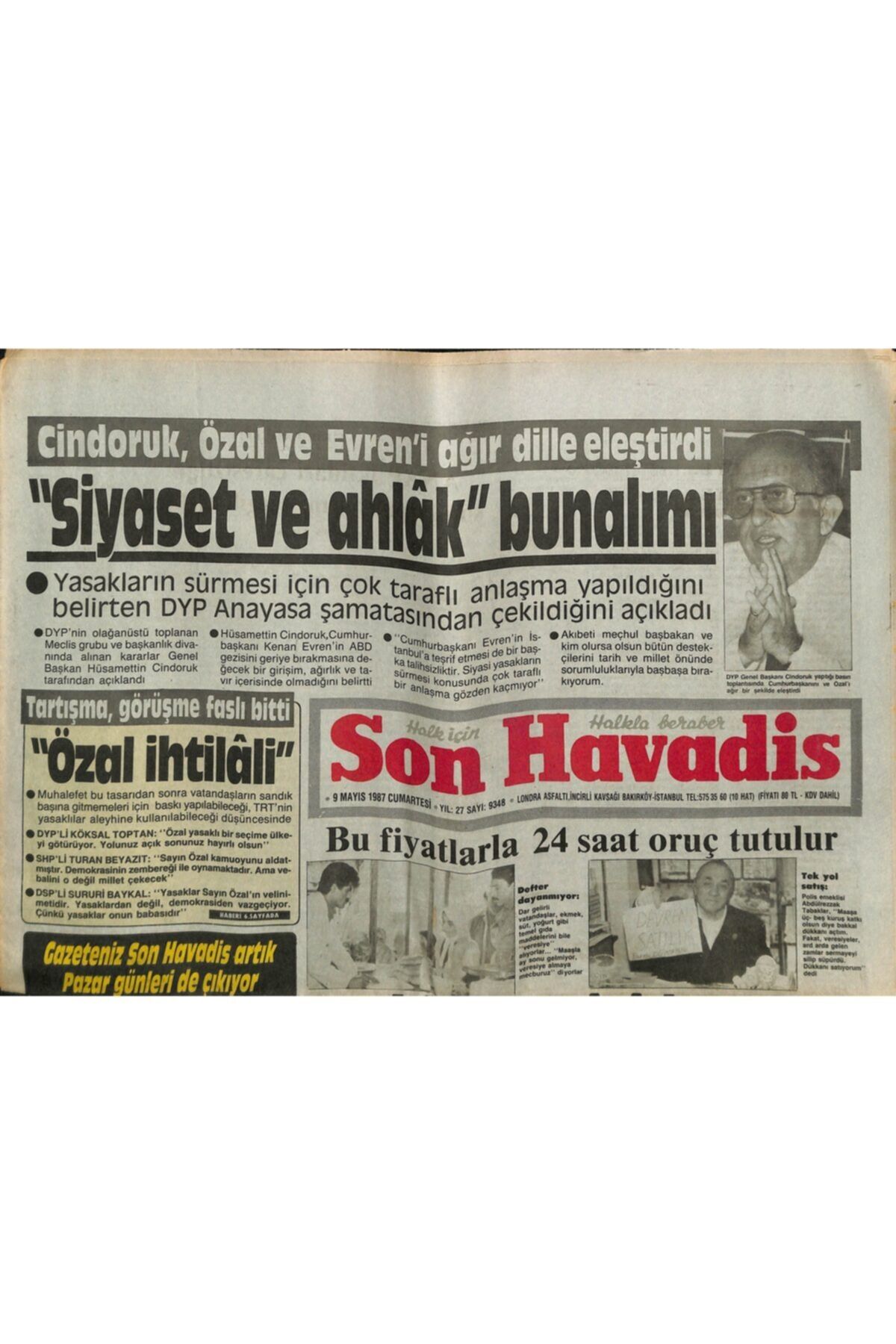 Gökçe Koleksiyon Son Havadis Gazetesi 9 Mayıs 1987 - Bafra'da Çocuk Pazarına Baskın