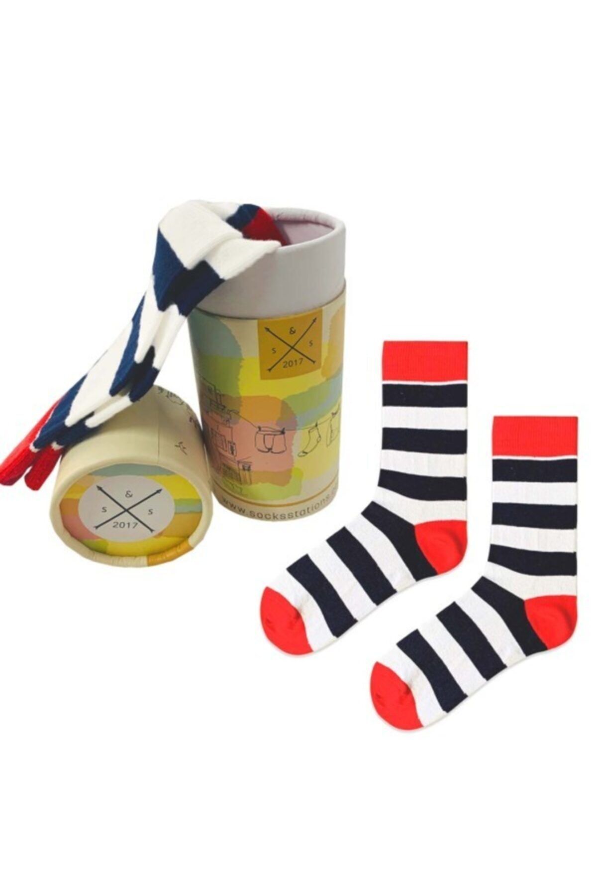 Socks Stations Özel Silindir Kutulu Çizgili Desenli Çorap – Hediyelik