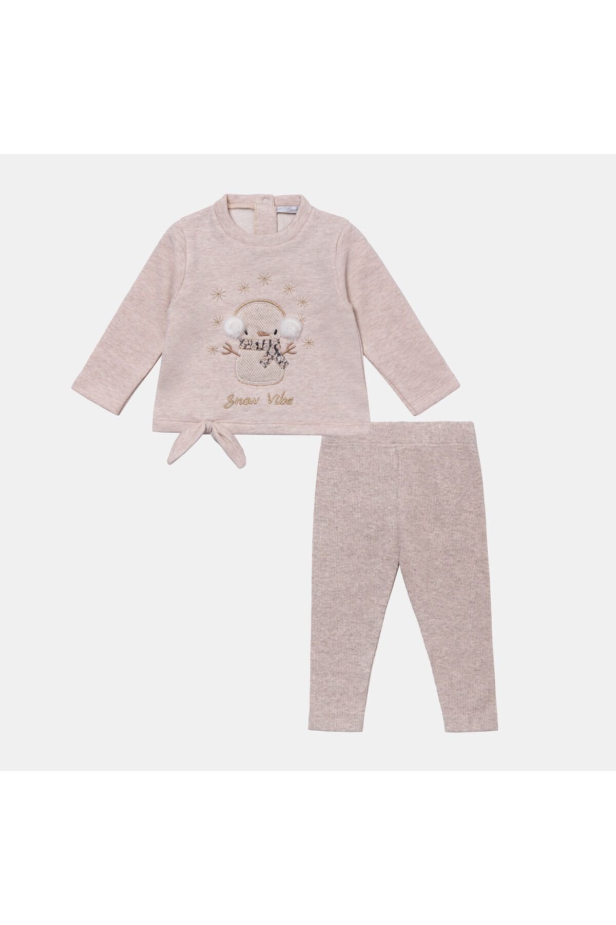 FİORELLA BİGOBABY Kız Bebek Snow Vibe Desenli Ponpon Detaylı Yılbaşı Temalı 2'li Bebek Takımı 21513