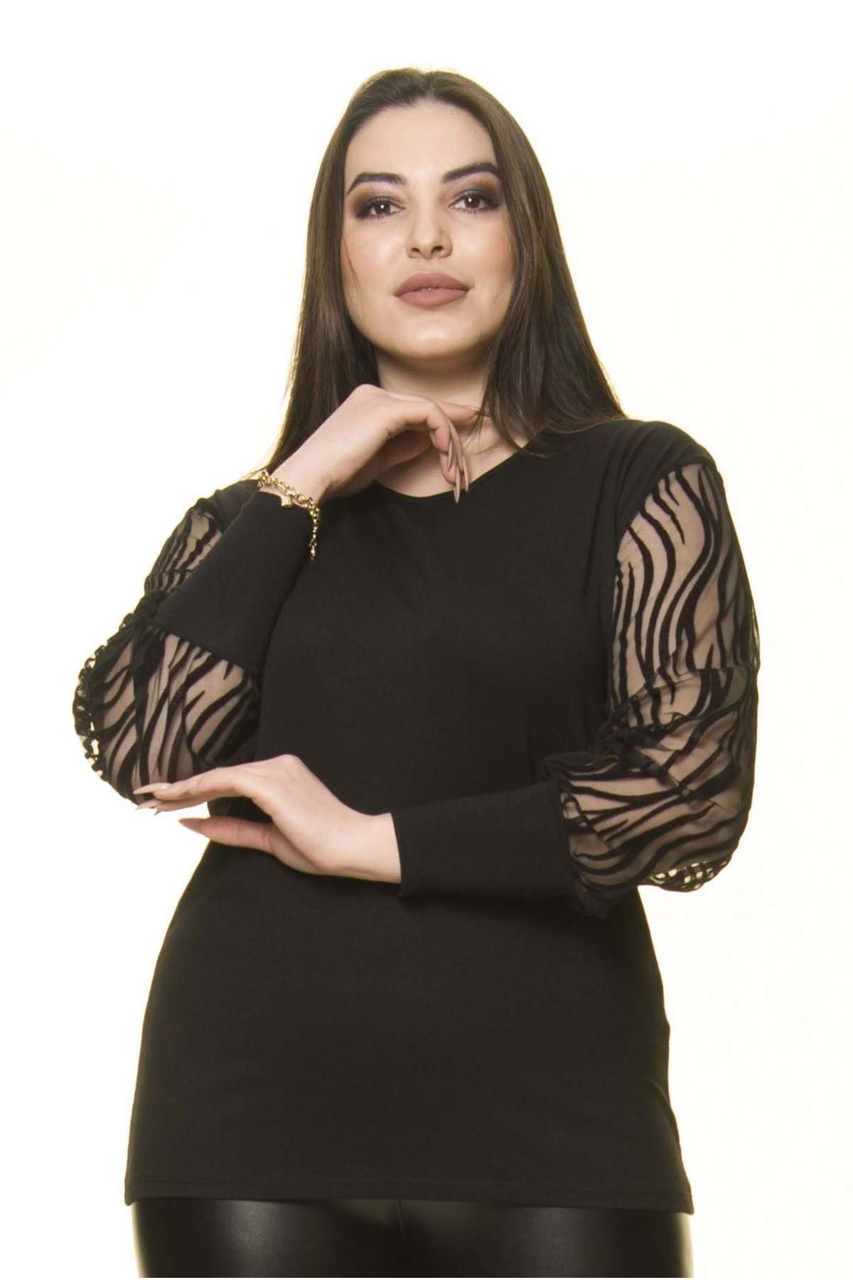 Moday Zebra Kol Büyük Beden Bluz 14d-1477