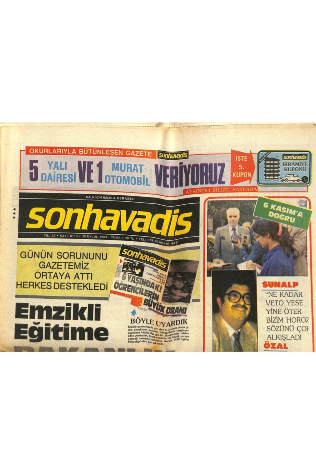 Gökçe Koleksiyon Son Havadis Gazetesi 30 Eylül 1983 - Ahmet Özhan Artık Kendi Şarkılarını Besteleyecek