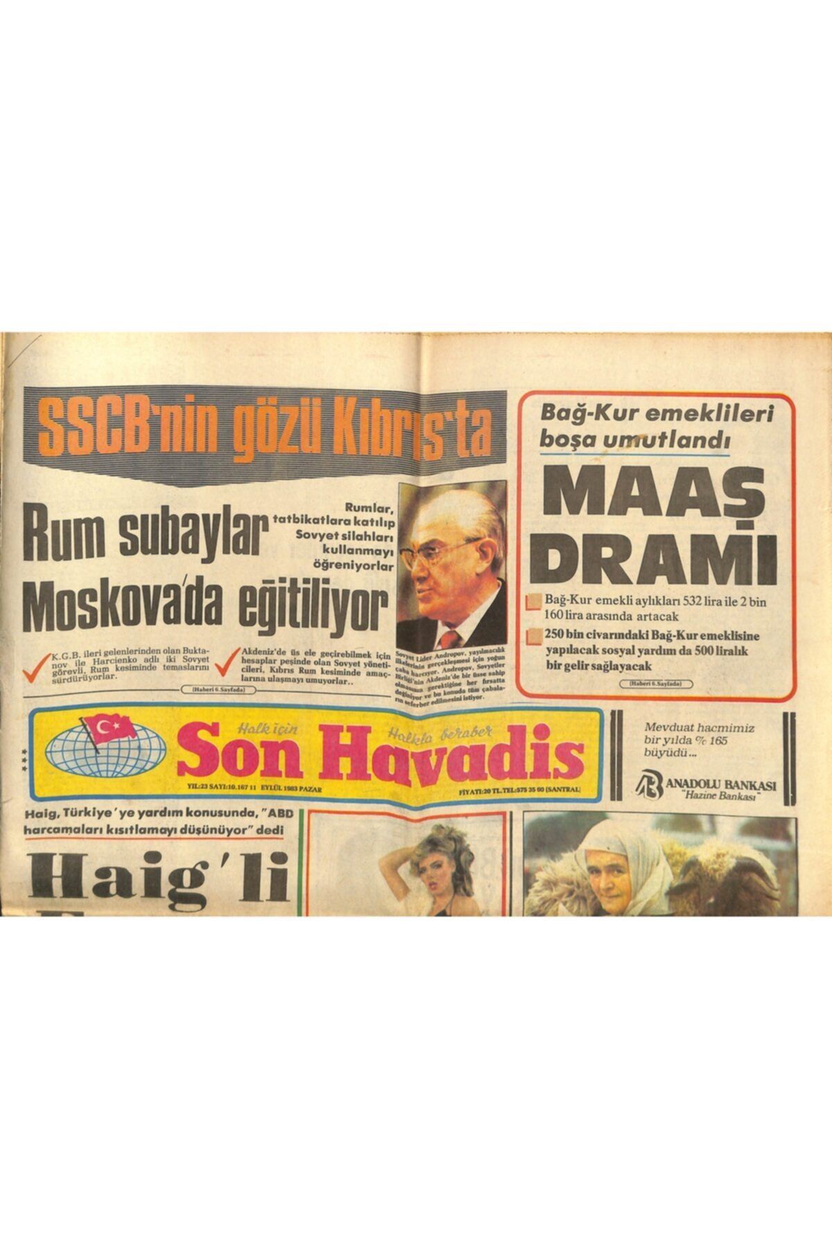Gökçe Koleksiyon Son Havadis Gazetesi 11 Eylül 1983 Ziya Ül Hak'ın Otomobili Taşlandı