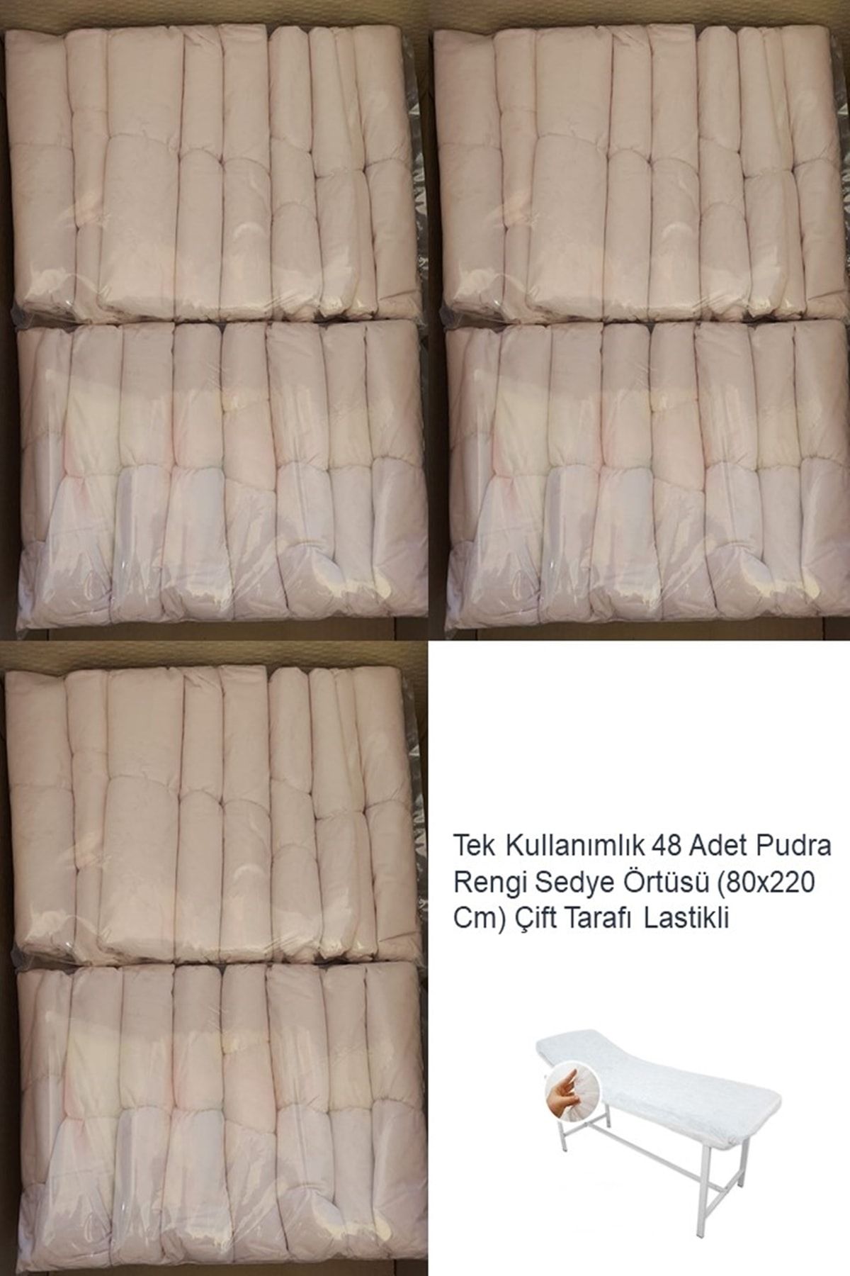 çamdertekstil Tek Kullanımlık 48 Adet Pudra Rengi Sedye Örtüsü (80x220 Cm) Çift Tarafı Lastikli